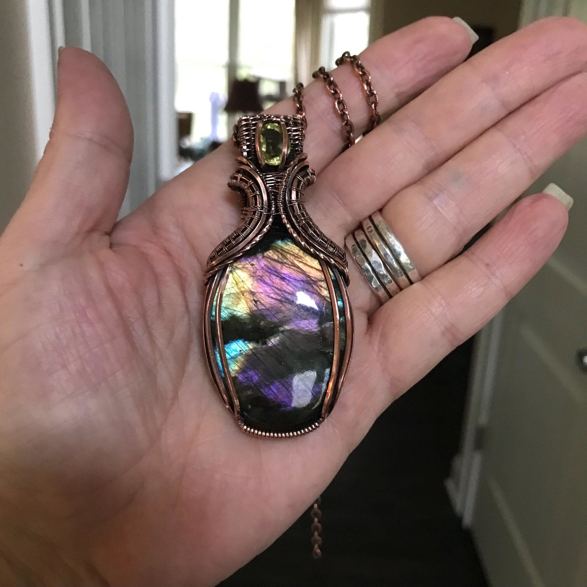Rainbow Labradorite & Lemon Quartz Copper Necklace