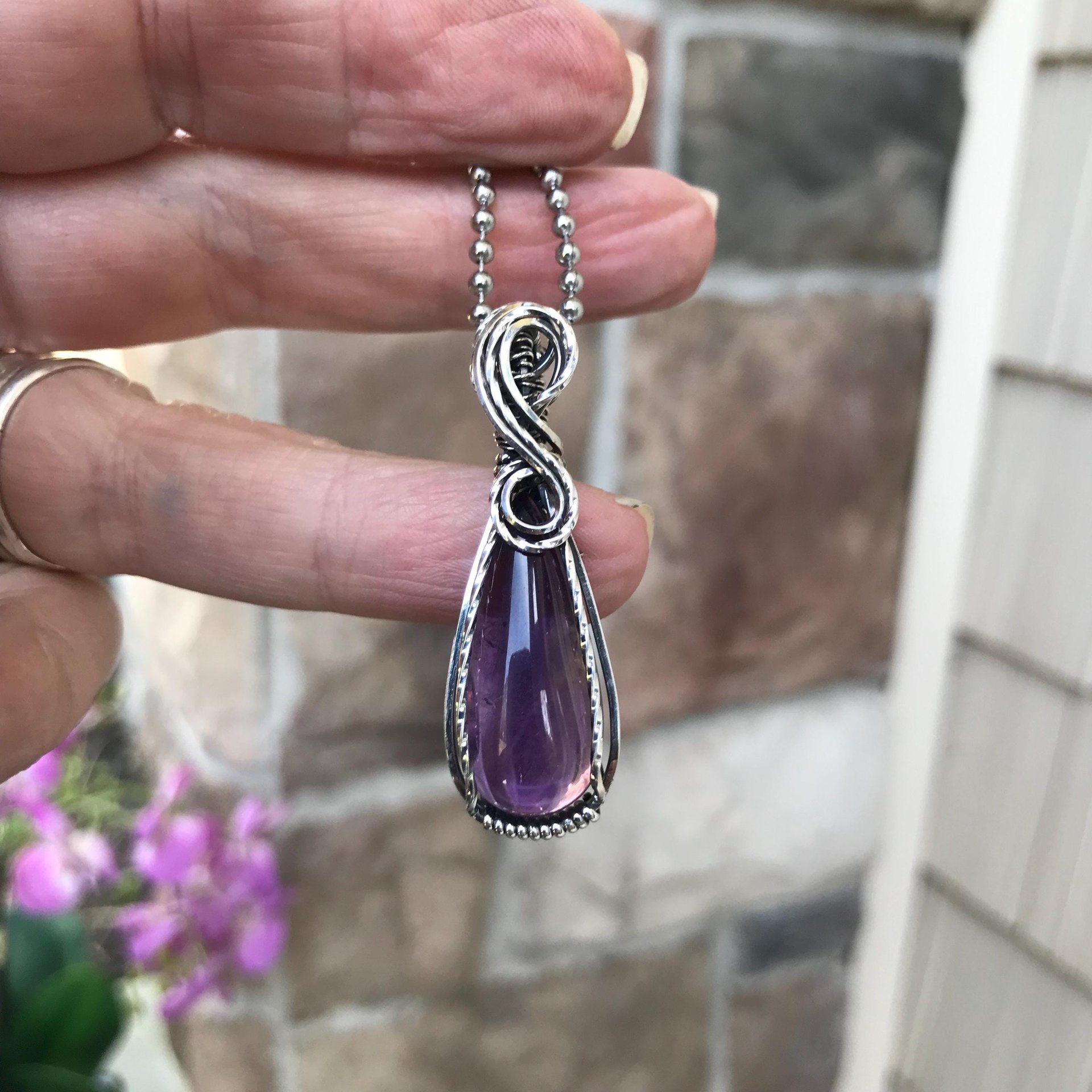 Amethyst Silver Wire Wrapped Necklace
