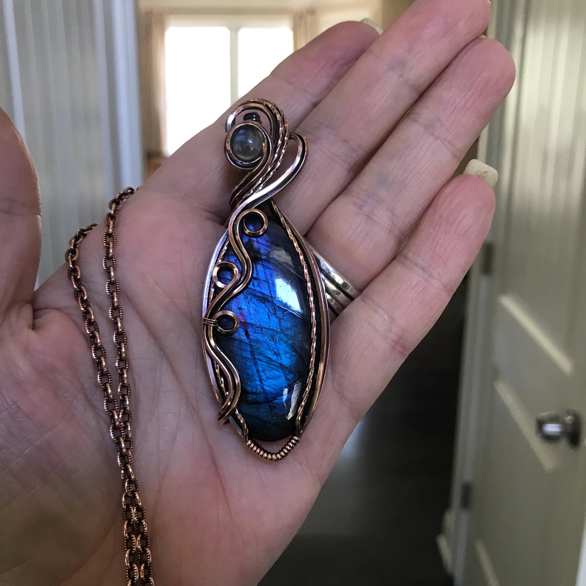 Blue Labradorite & Moonstone Slender Copper Necklace