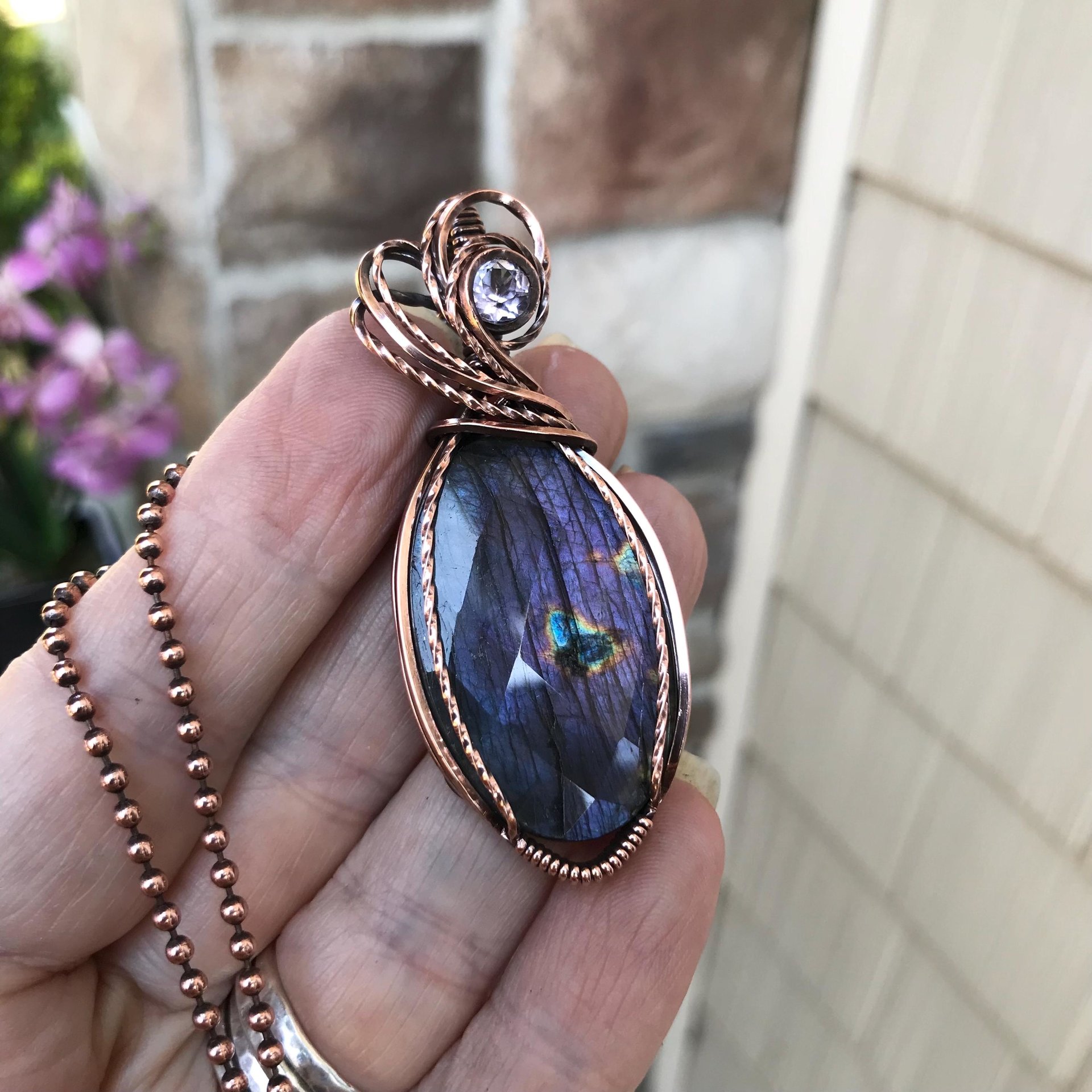 Purple Labradorite & Pink Amethyst Copper Necklace