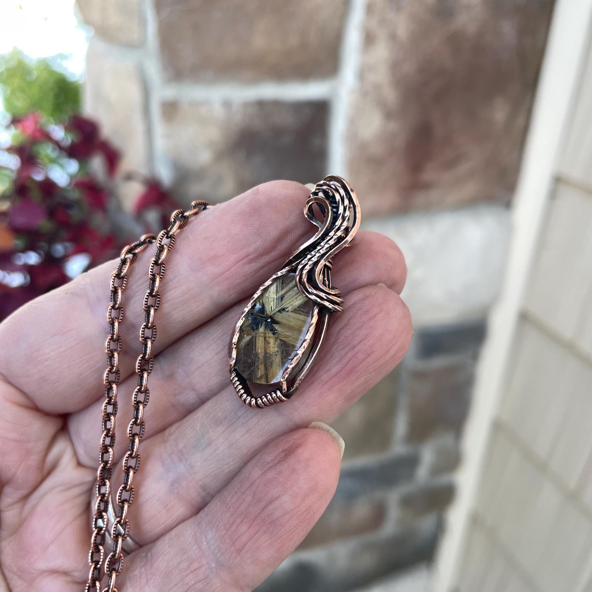Golden Star Rutilated Quartz Copper Pendant