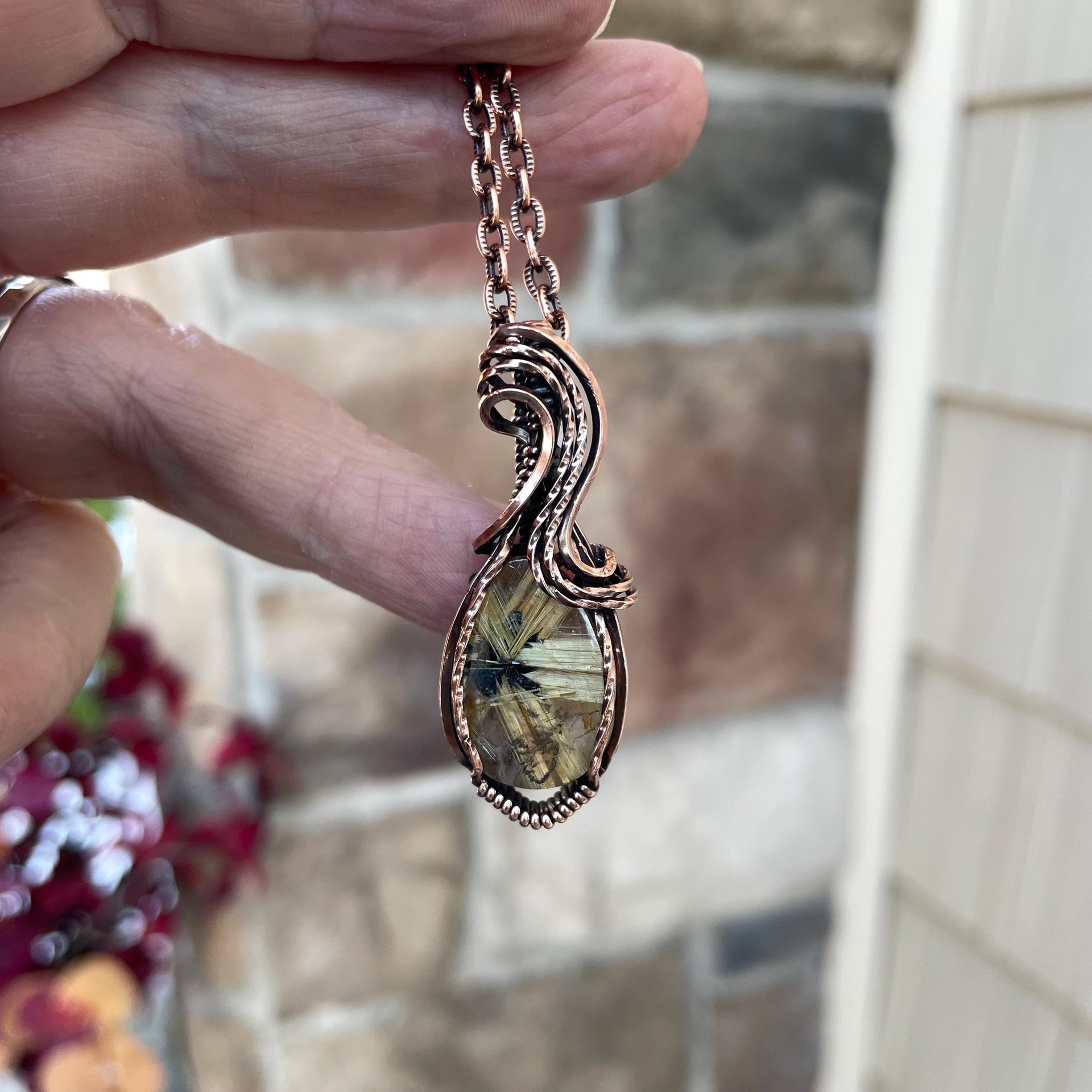 Golden Star Rutilated Quartz Copper Pendant