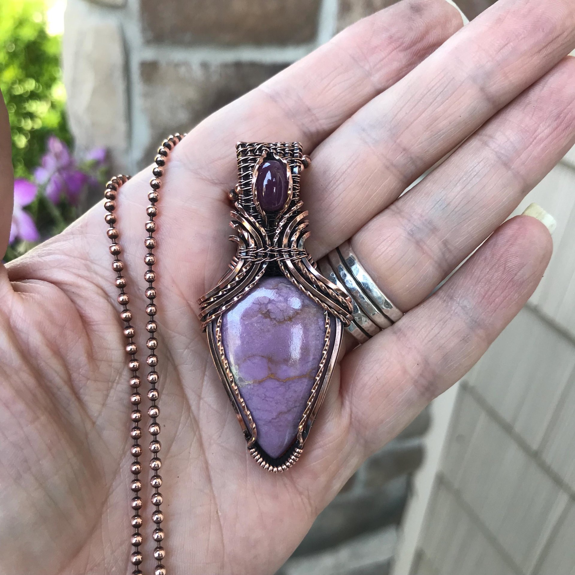 Phosphosiderite & Ruby Copper Necklace with Weaving