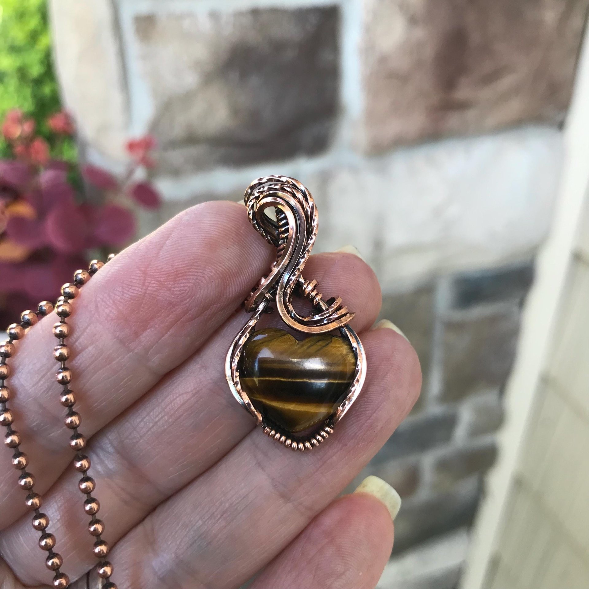 Tiger’s Eye Small Heart Copper Necklace