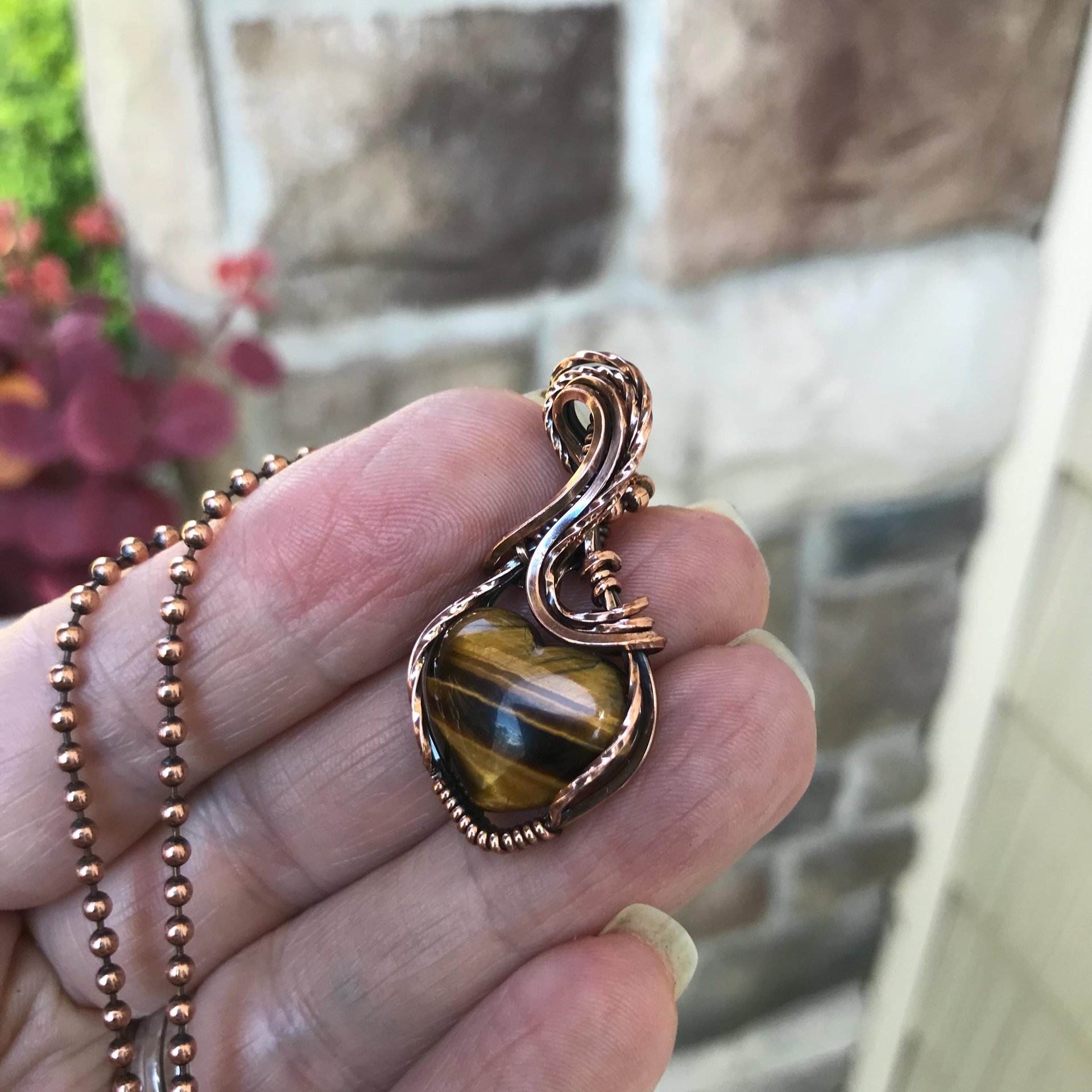Tiger’s Eye Small Heart Copper Necklace