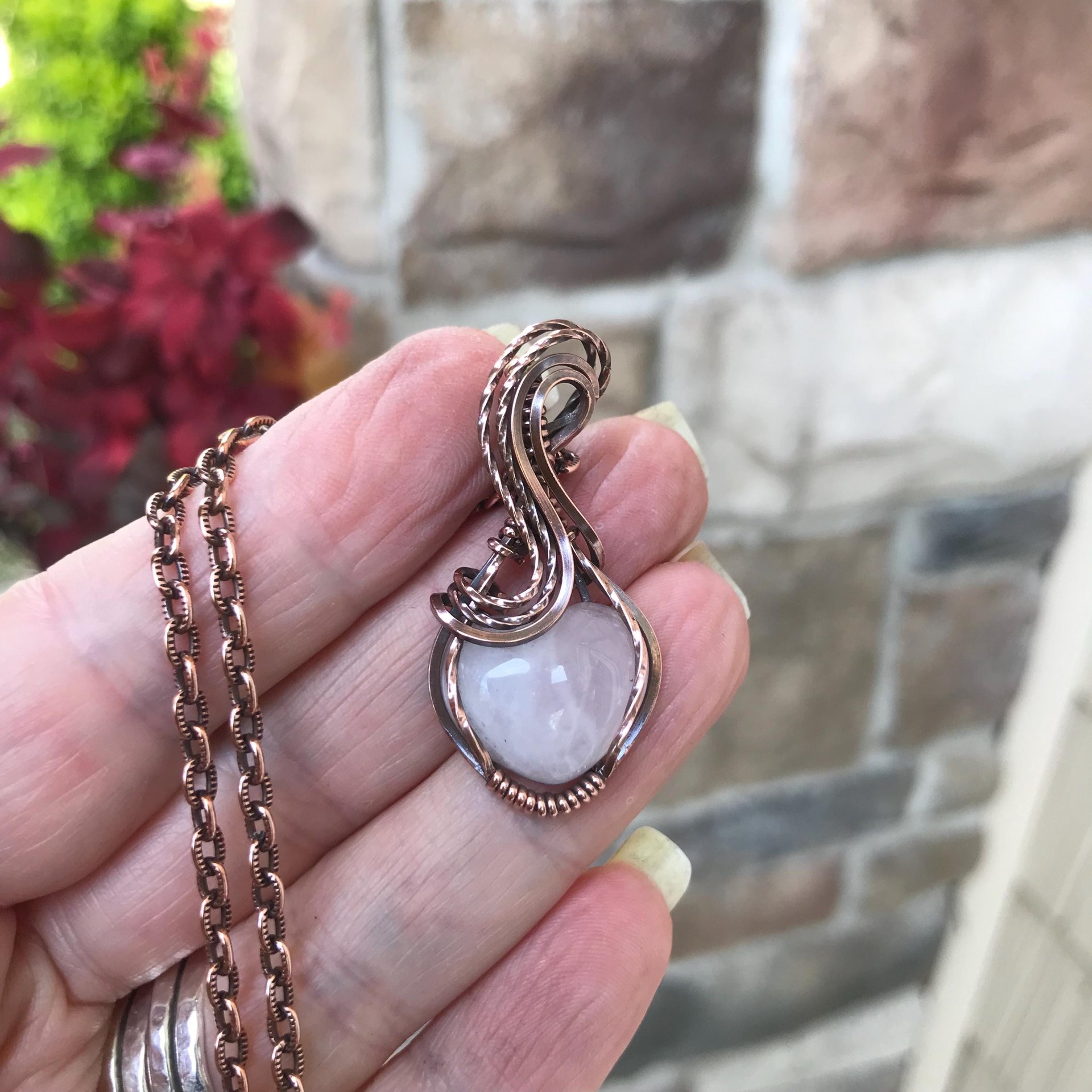 Rose Quartz Mini Heart Copper Pendant