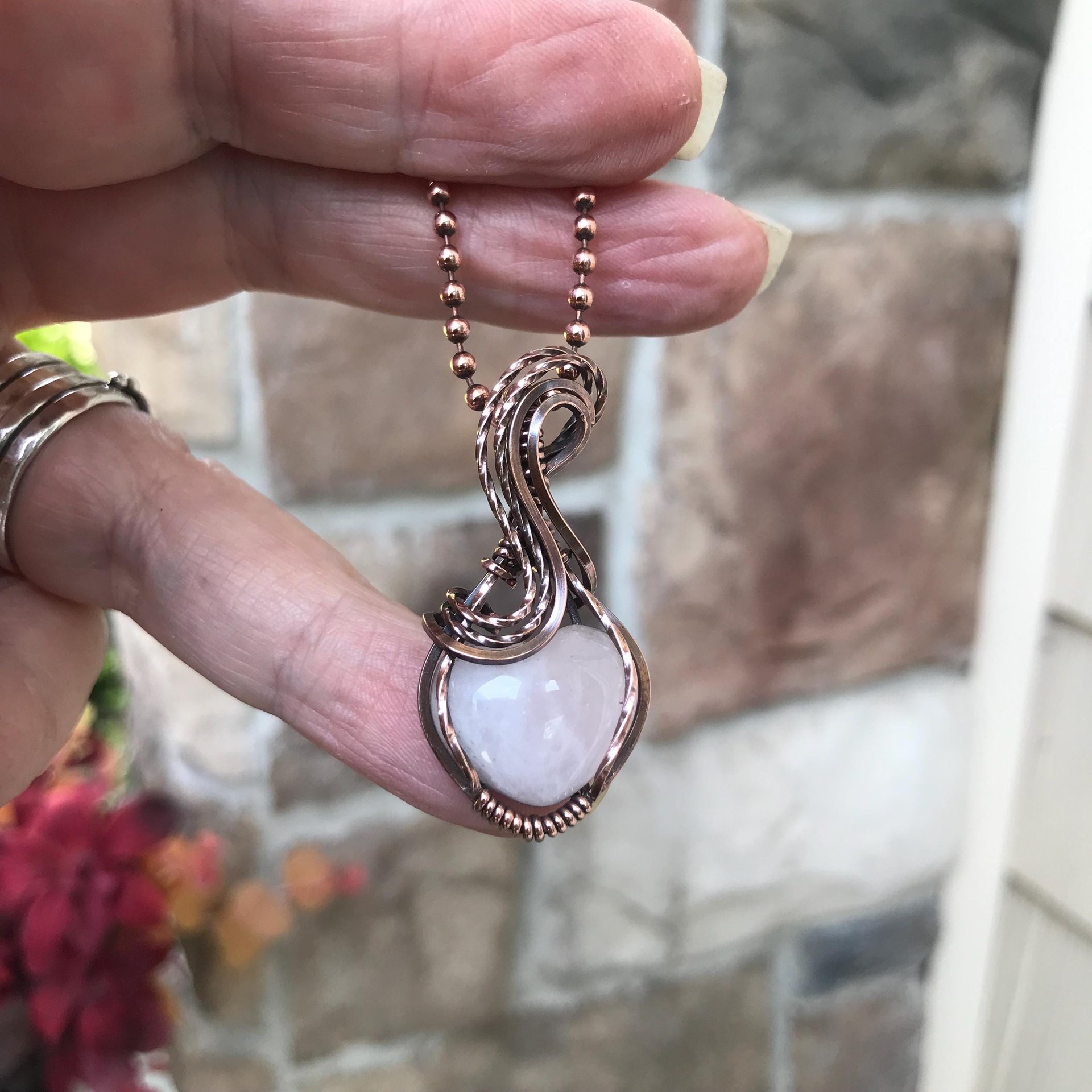 Rose Quartz Mini Heart Copper Pendant