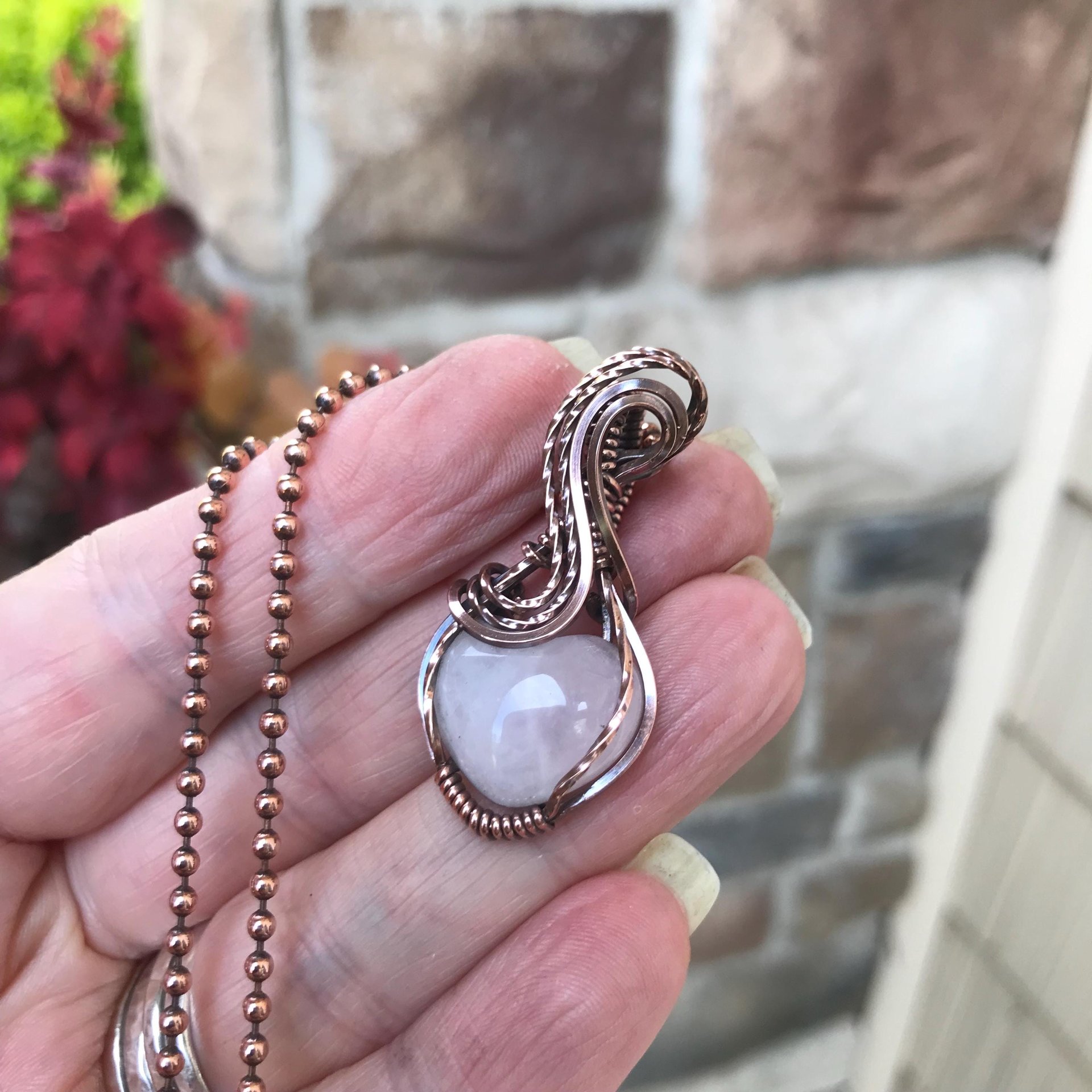 Rose Quartz Mini Heart Copper Pendant