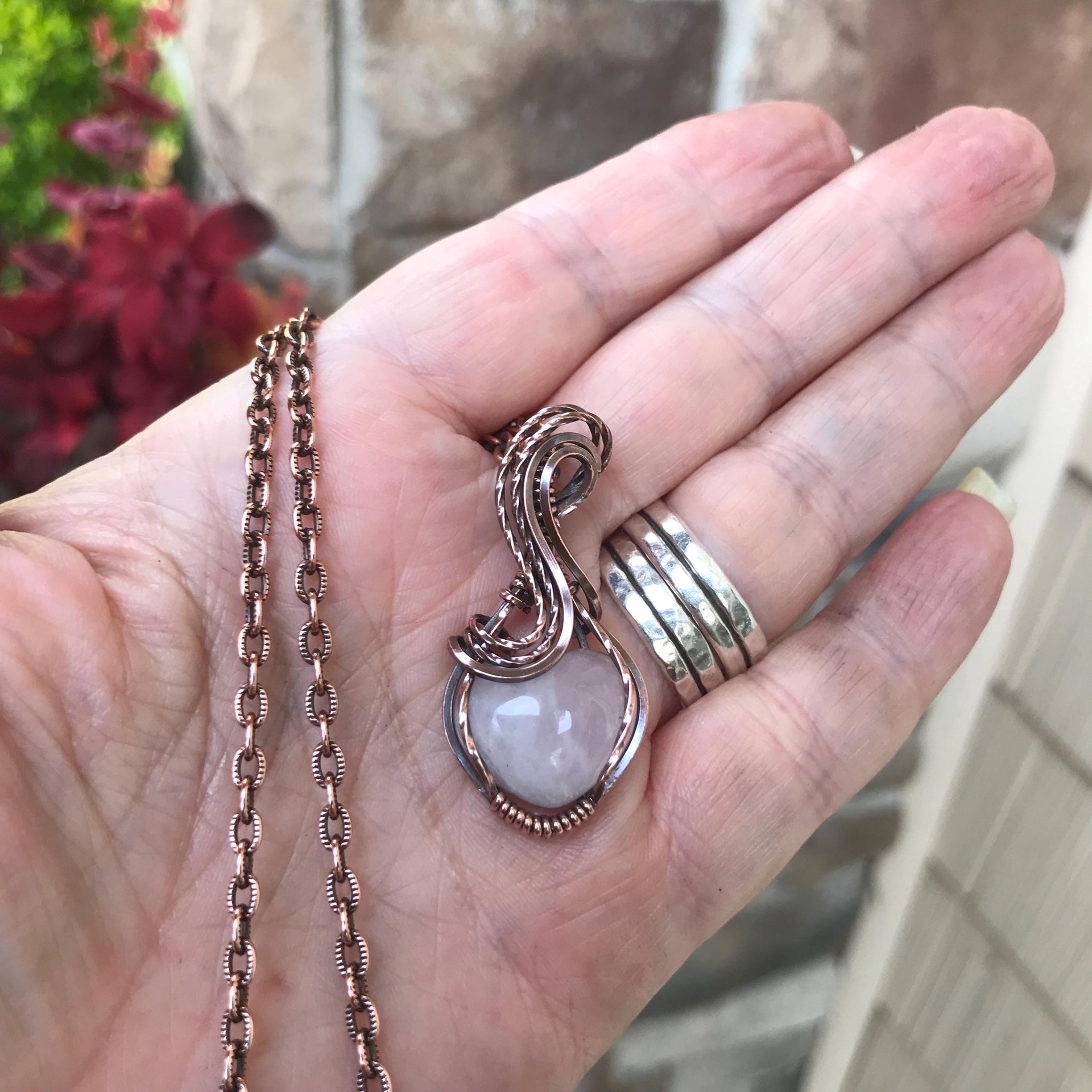 Rose Quartz Mini Heart Copper Pendant