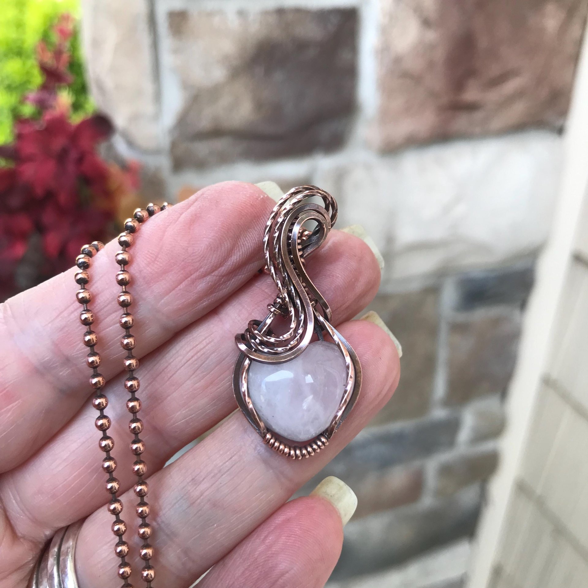 Rose Quartz Mini Heart Copper Pendant