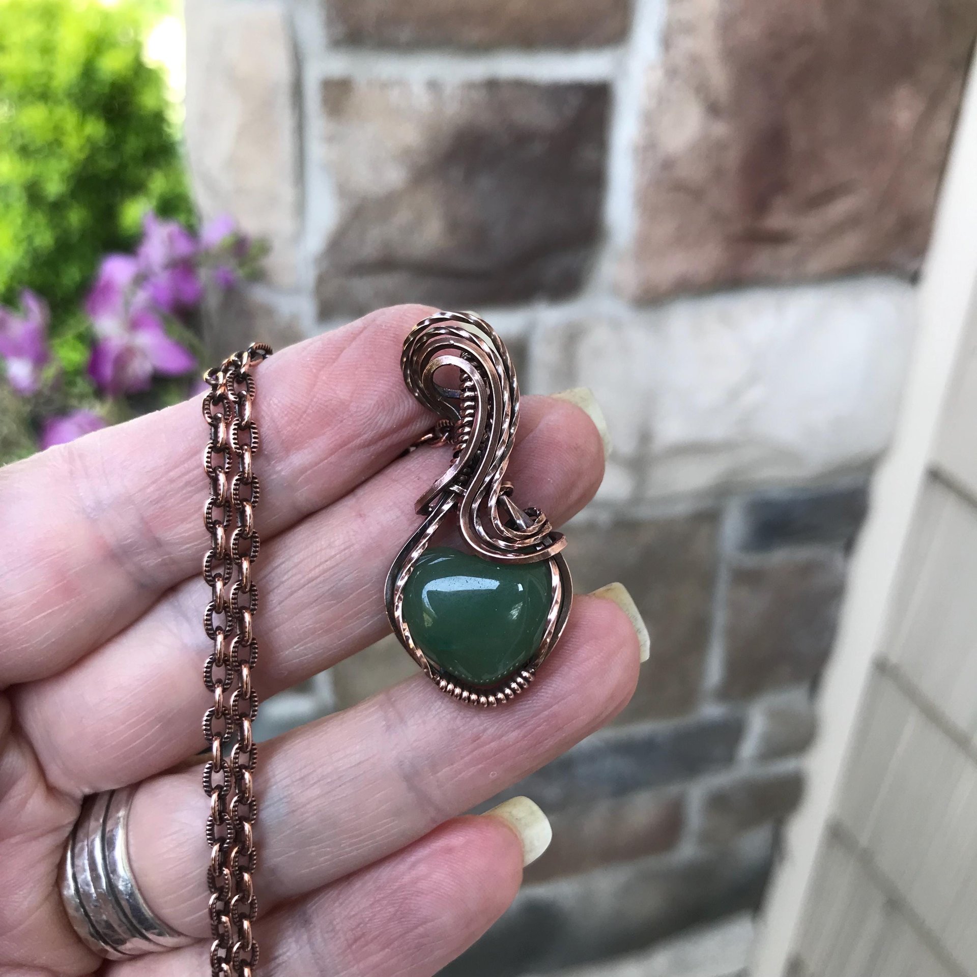 Green Aventurine Small Heart Copper Necklace