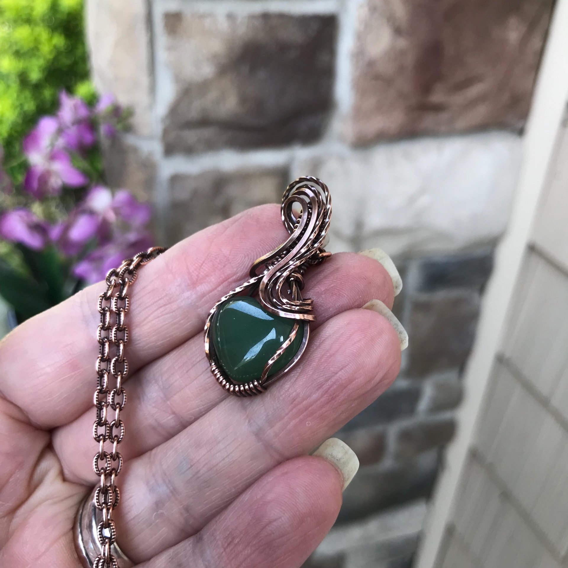Green Aventurine Small Heart Copper Necklace