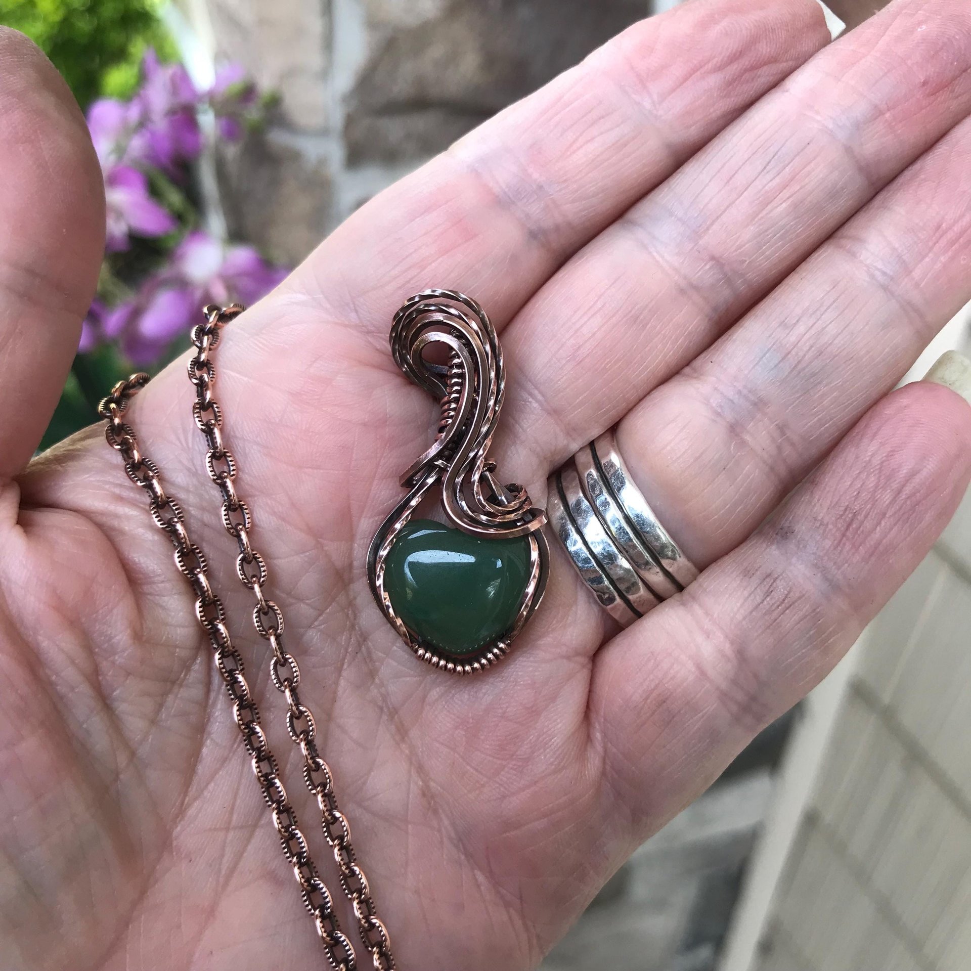 Green Aventurine Small Heart Copper Necklace