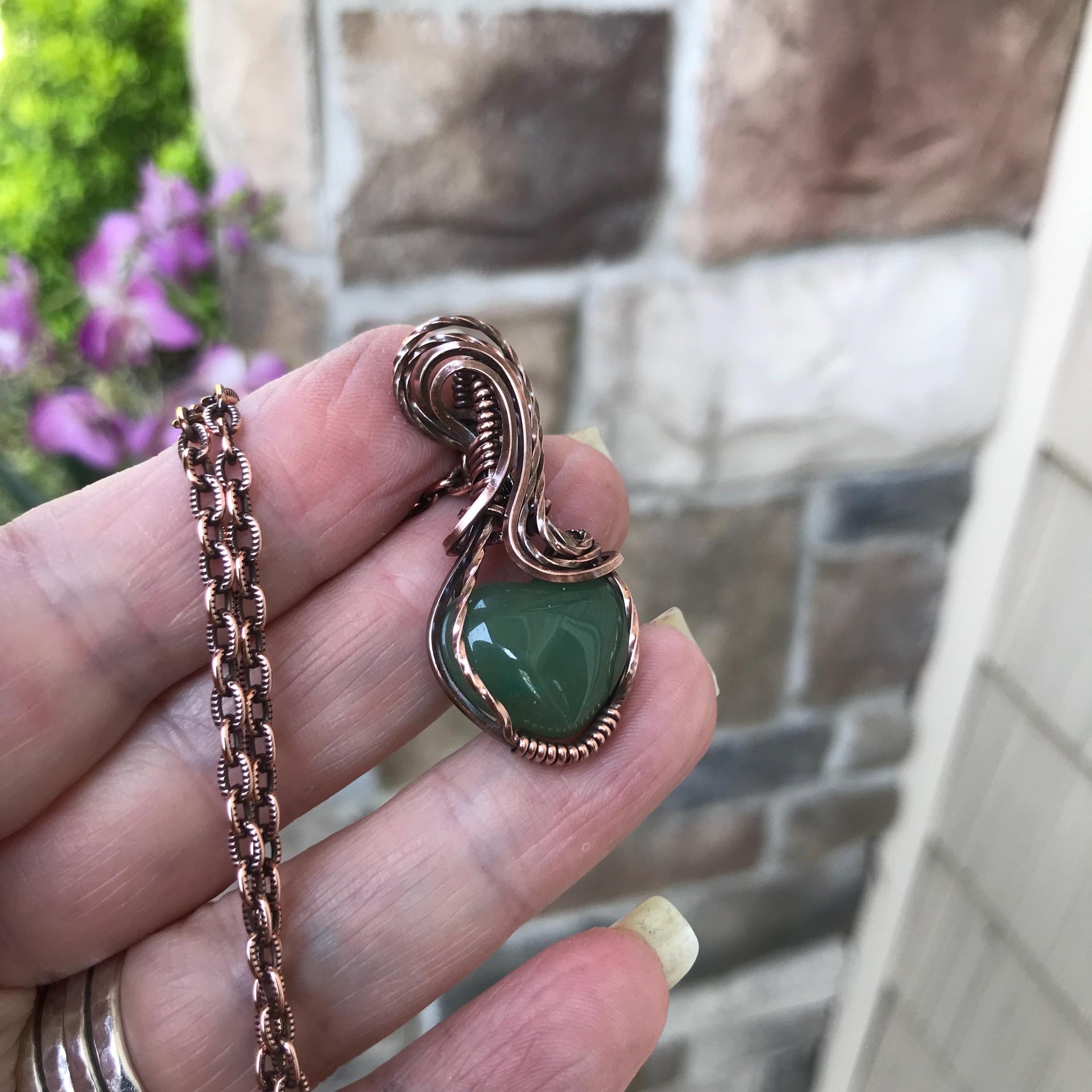 Green Aventurine Small Heart Copper Necklace