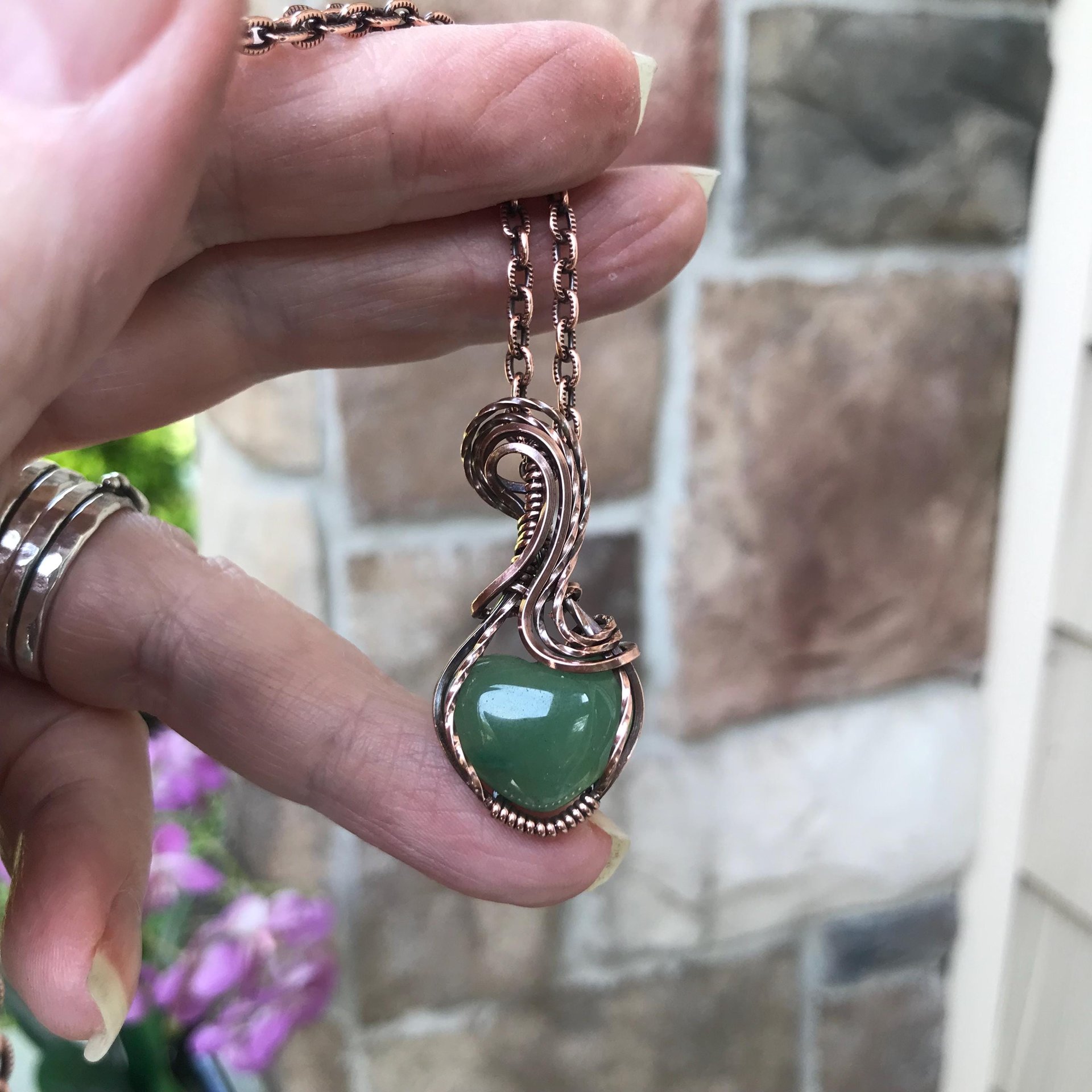 Green Aventurine Small Heart Copper Necklace