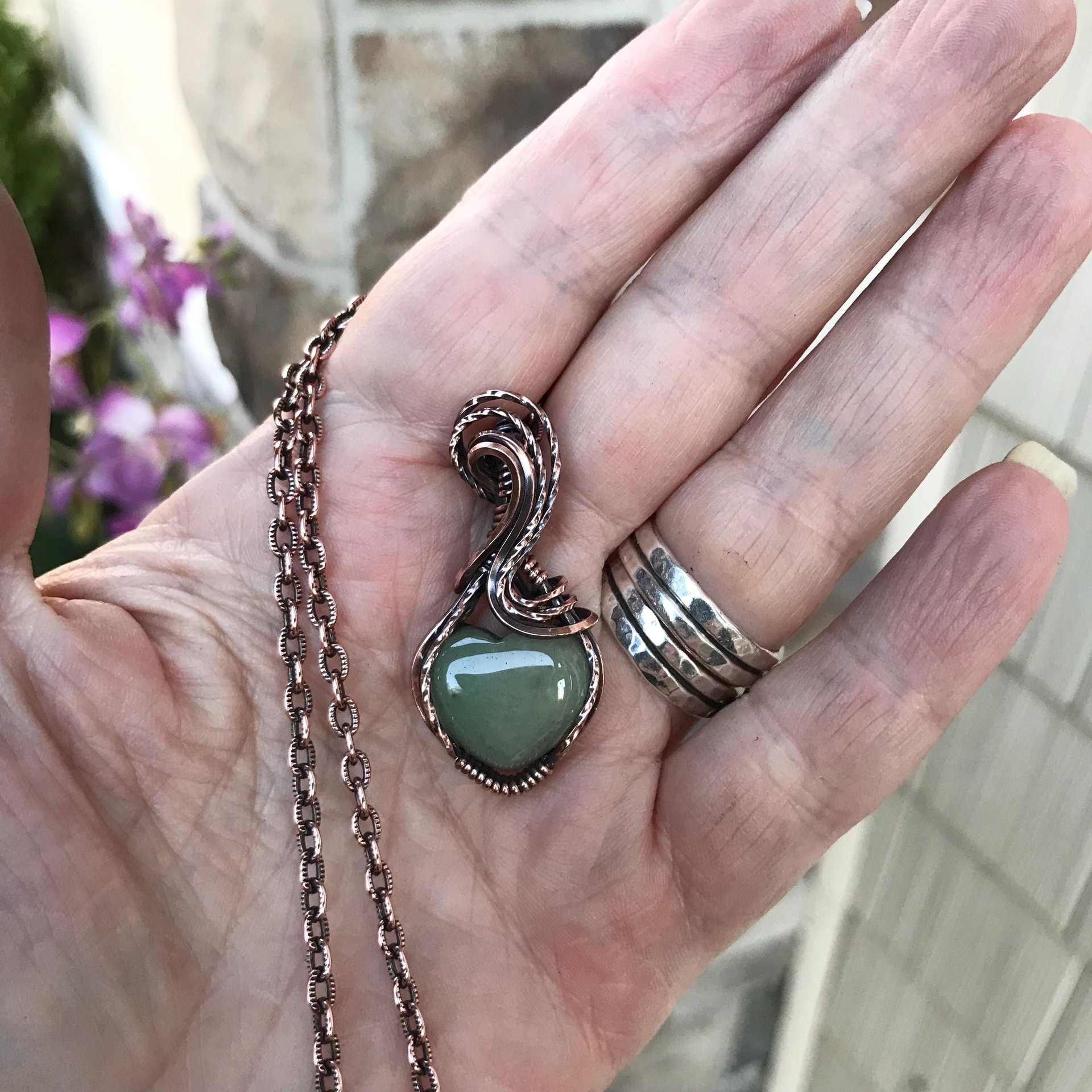 Green Aventurine Small Heart Copper Necklace