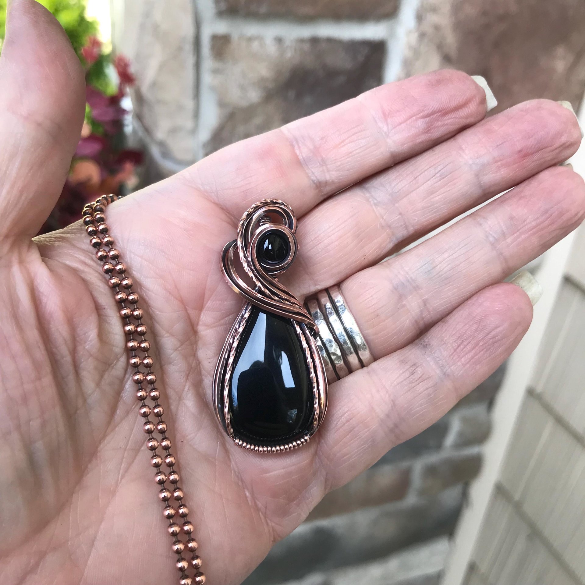 Black Onyx Copper Pendant