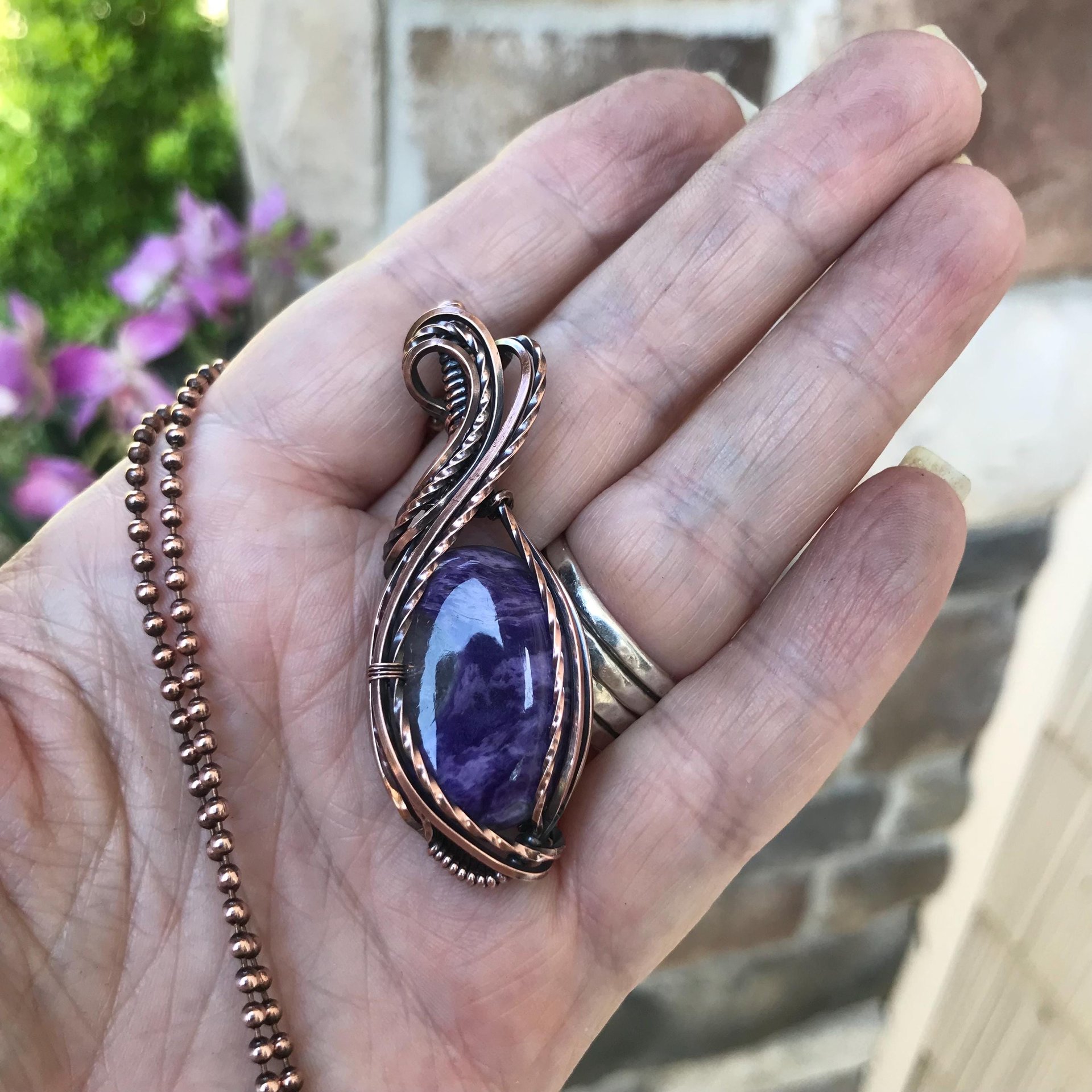 Charoite Oval Copper Necklace