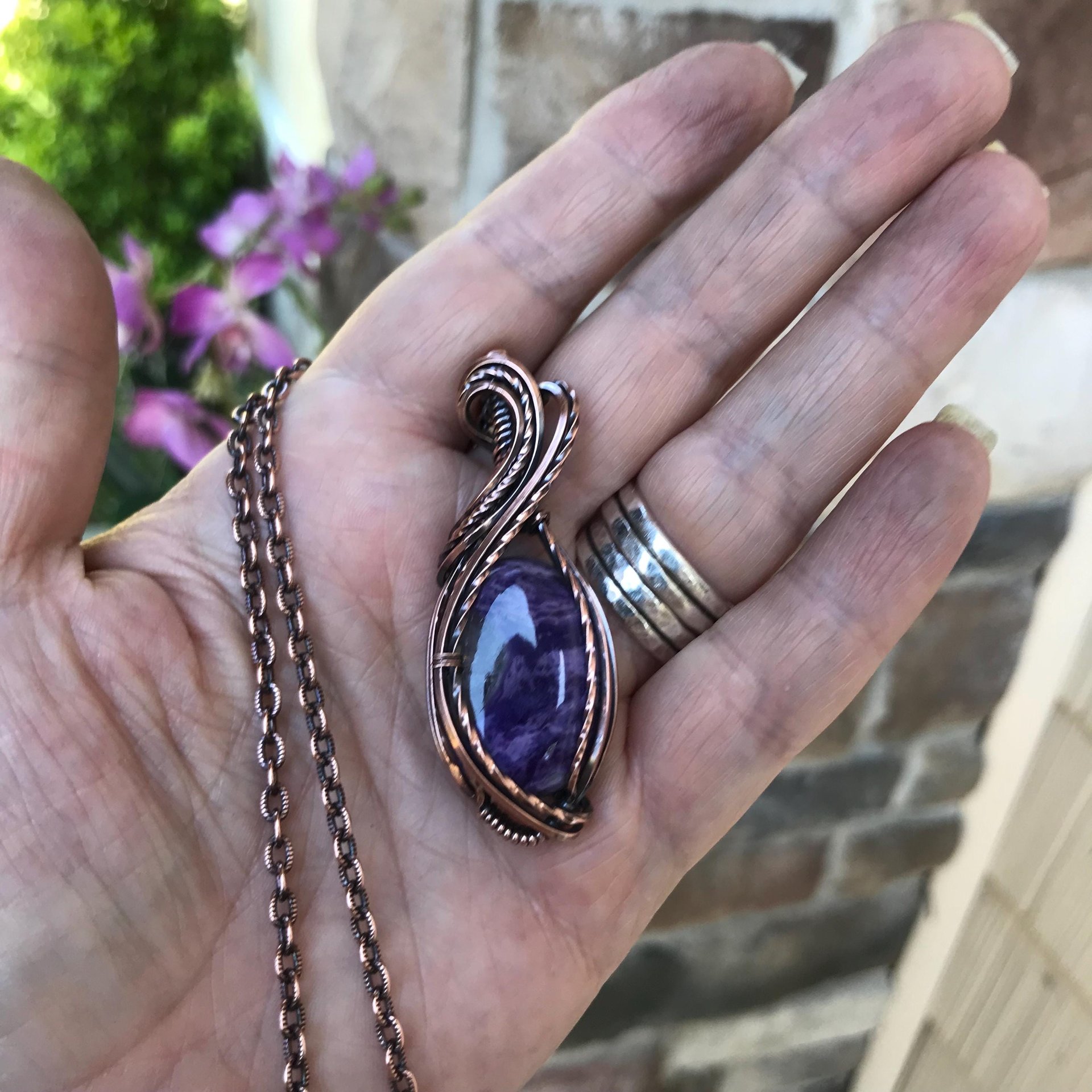 Charoite Oval Copper Necklace