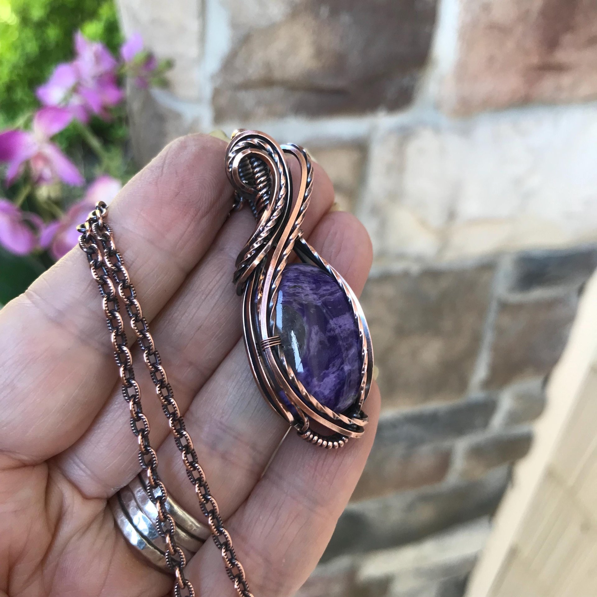 Charoite Oval Copper Necklace