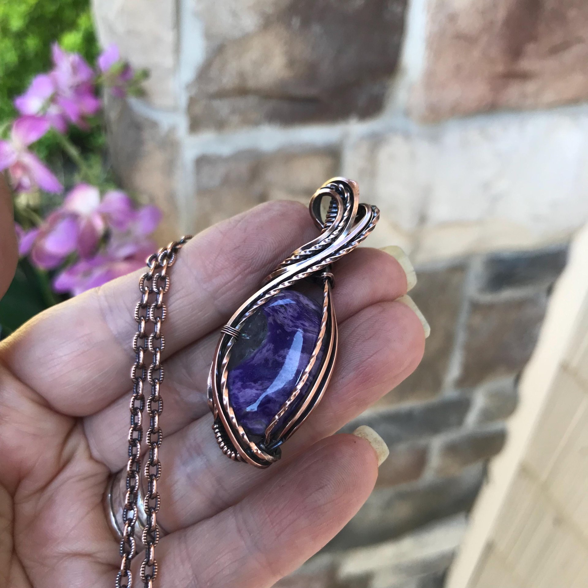 Charoite Oval Copper Necklace
