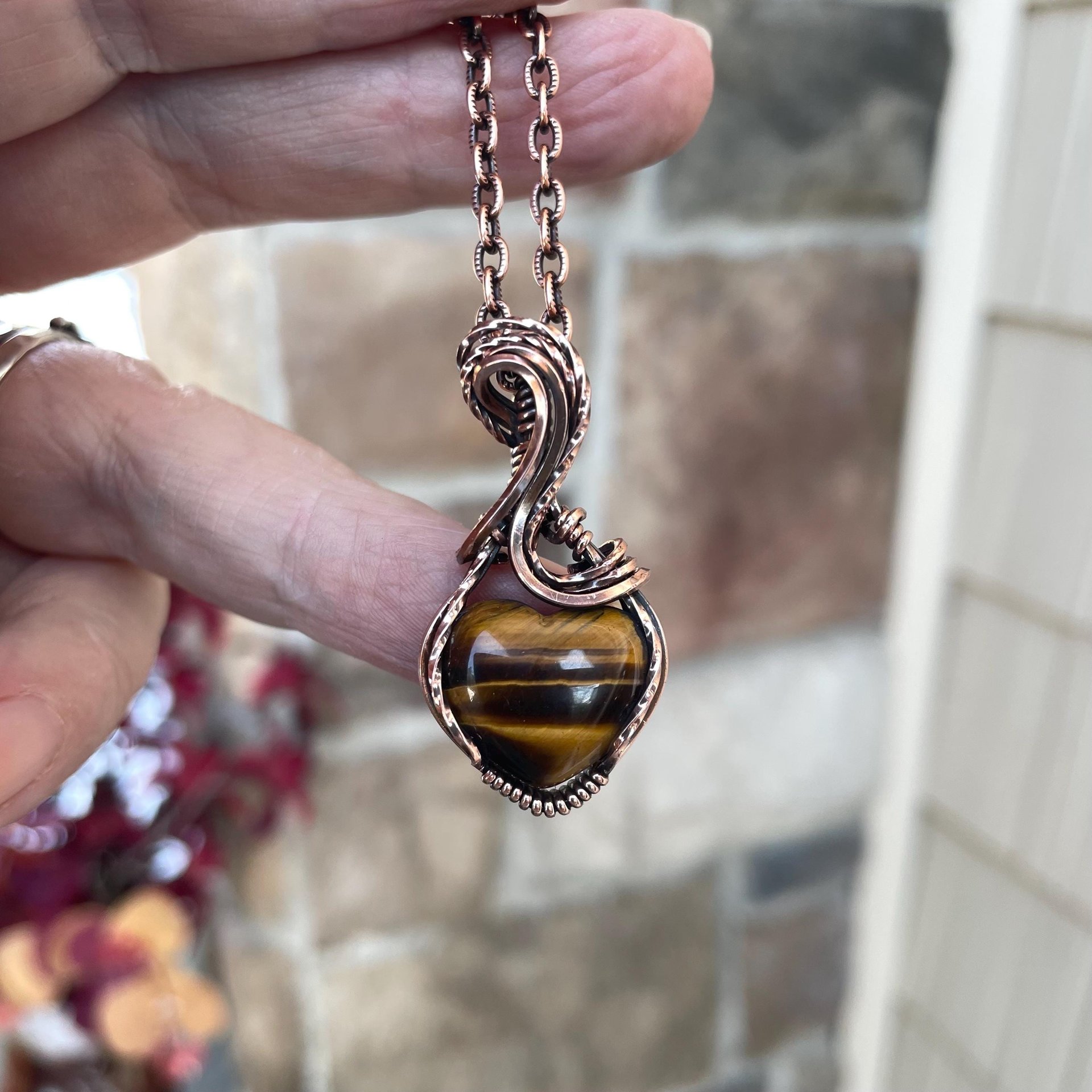 Tiger’s Eye Small Heart Copper Necklace