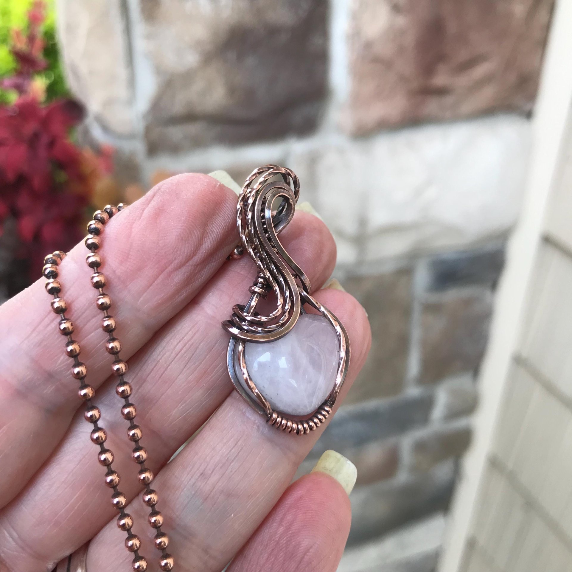 Rose Quartz Mini Heart Copper Pendant