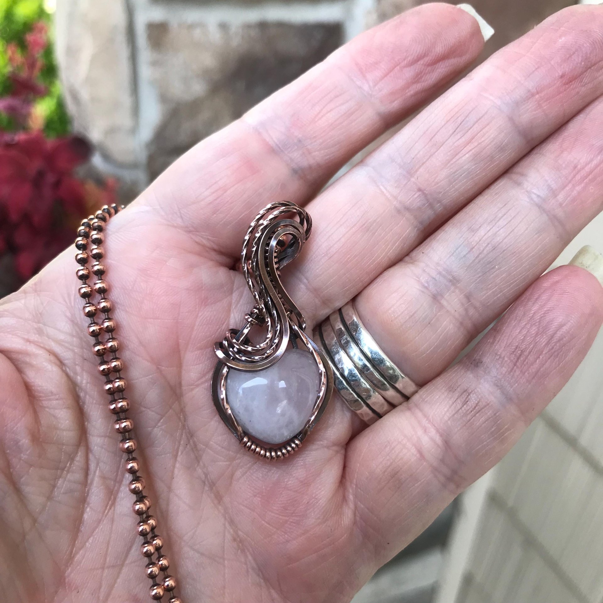 Rose Quartz Mini Heart Copper Pendant