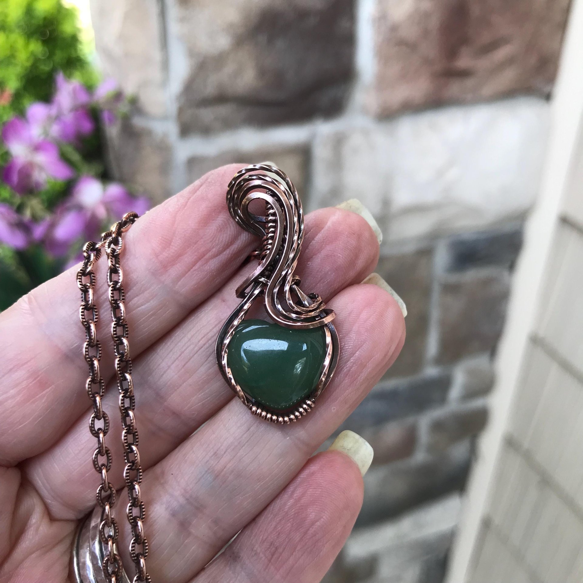 Green Aventurine Small Heart Copper Necklace