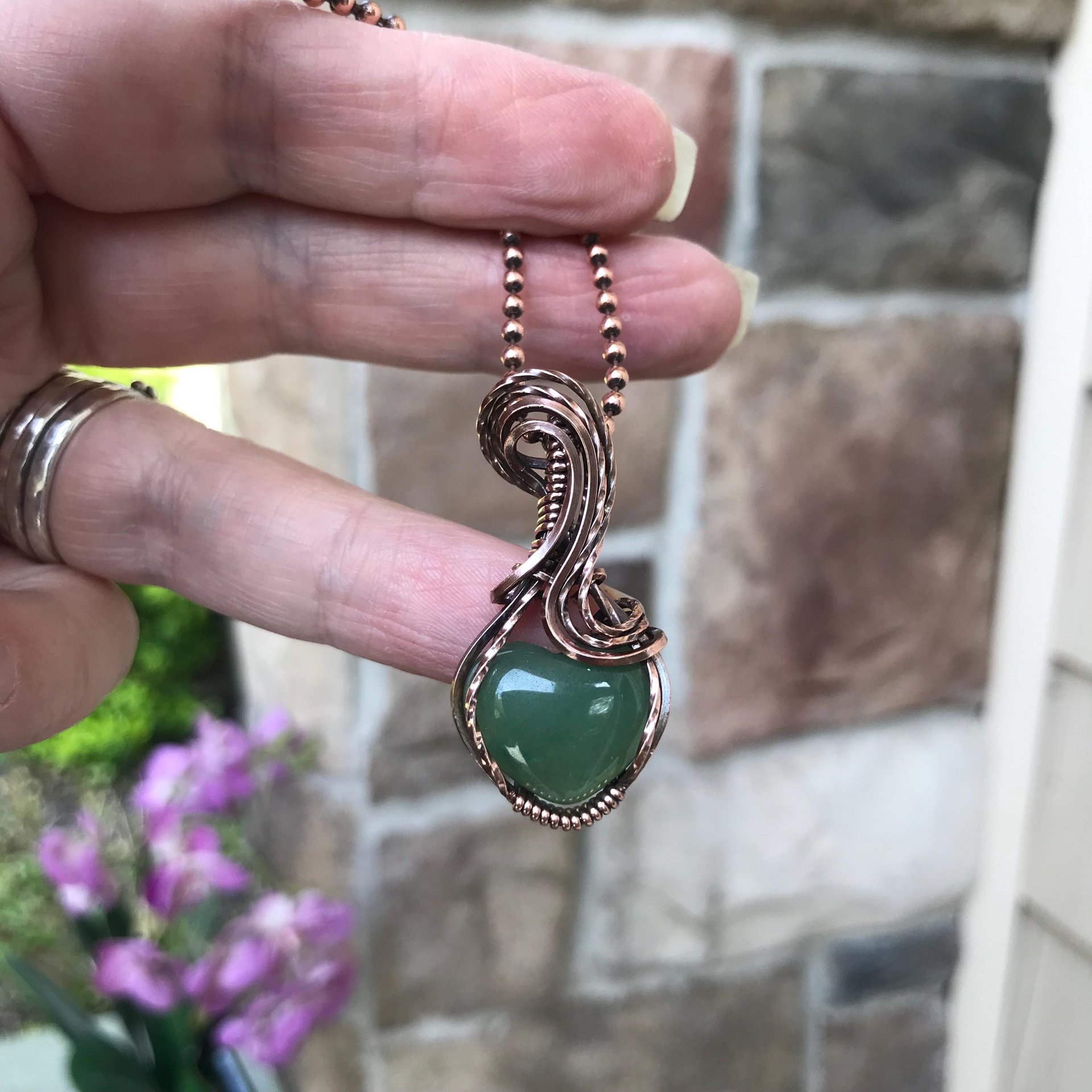 Green Aventurine Small Heart Copper Necklace