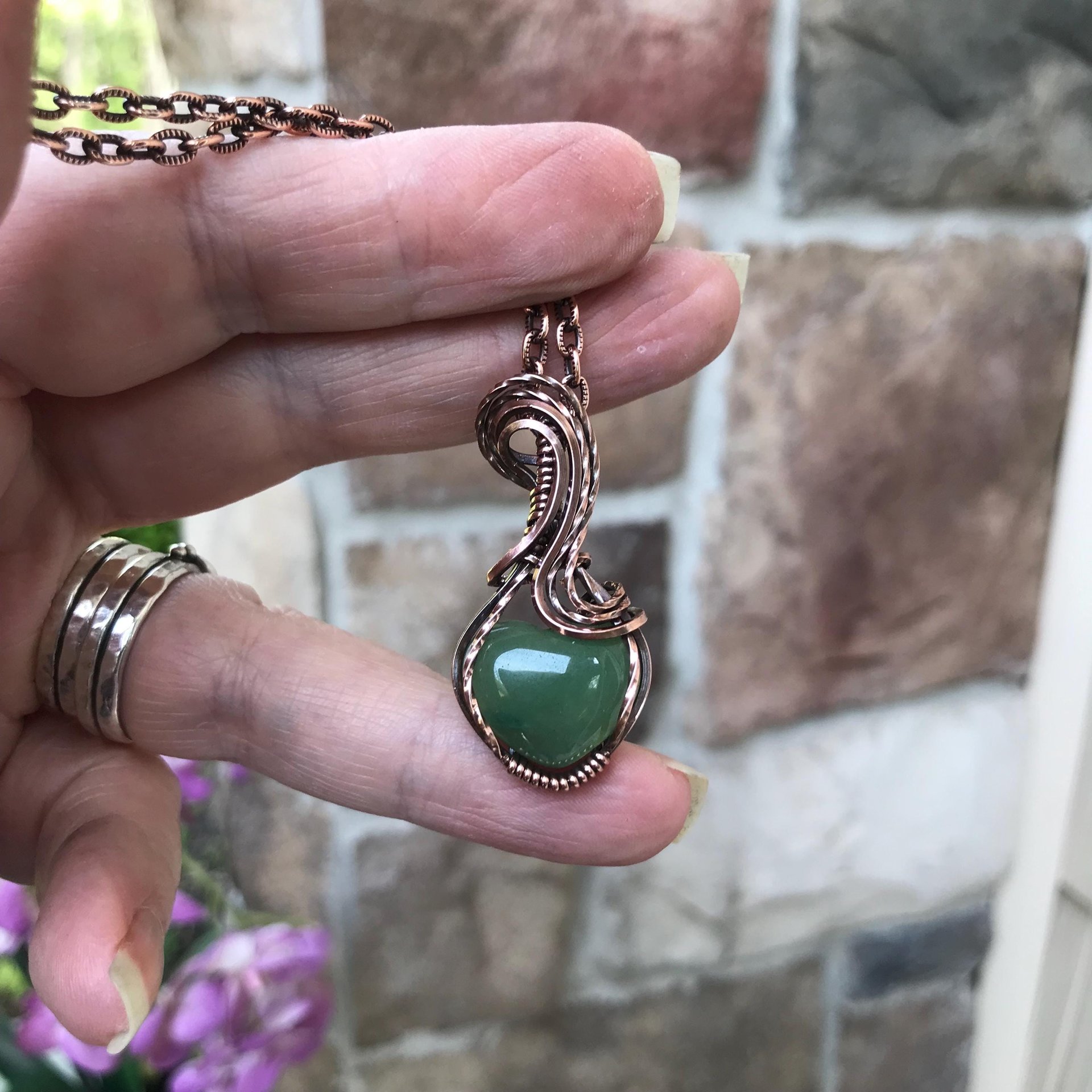 Green Aventurine Small Heart Copper Necklace