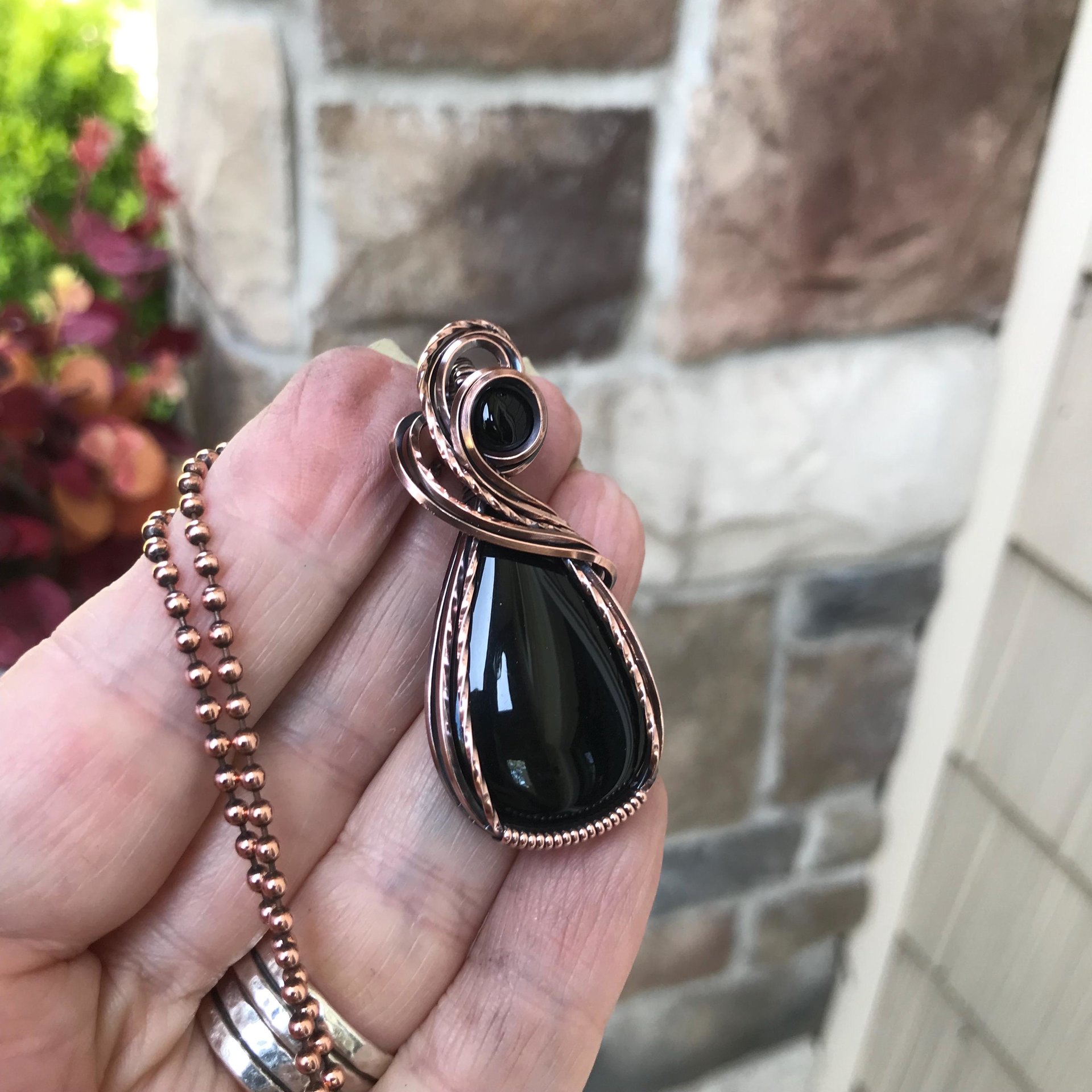 Black Onyx Copper Pendant