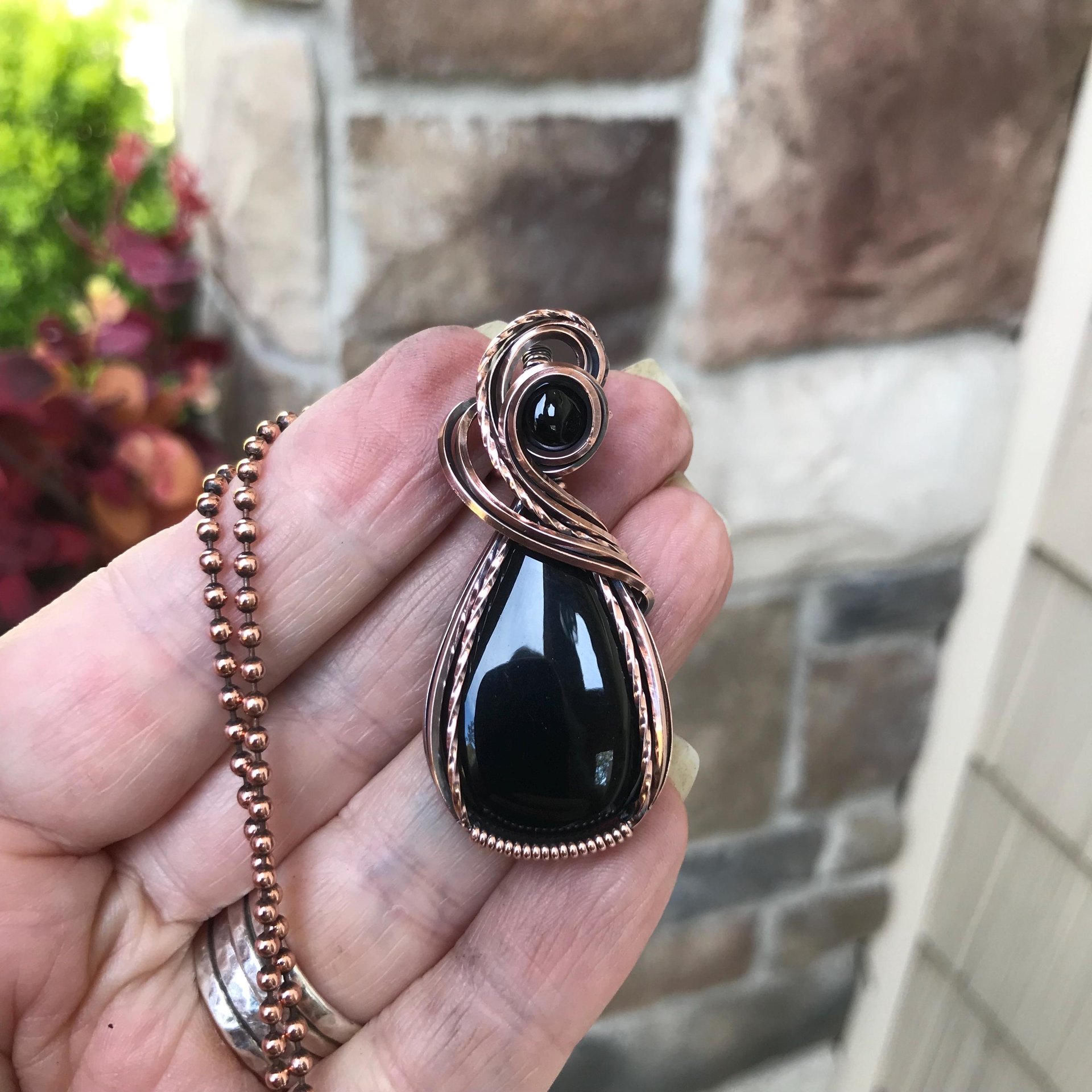 Black Onyx Copper Pendant