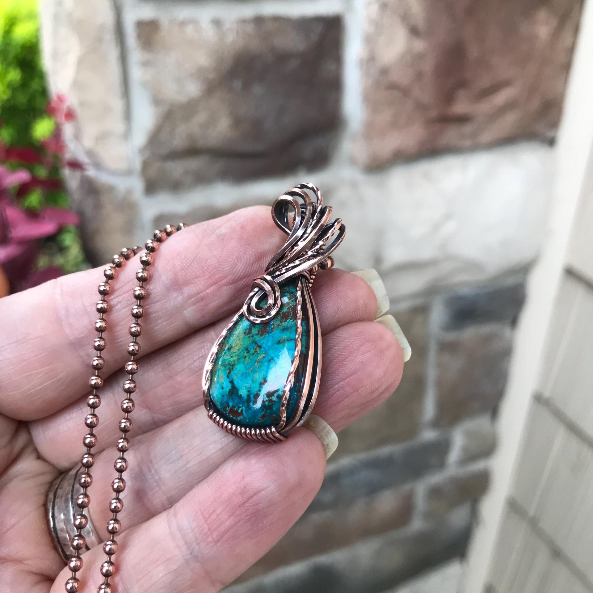 Chrysocolla Small Teardrop Copper Necklace