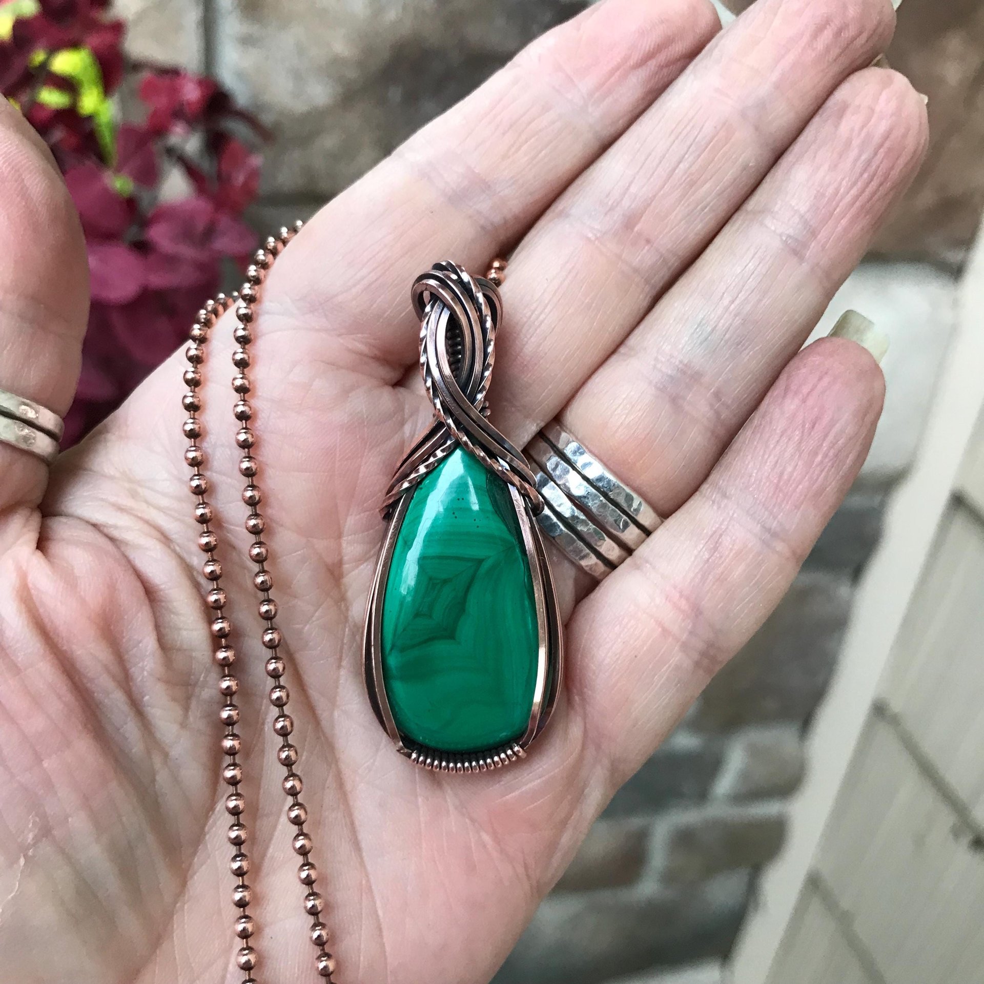 Malachite Criss Cross Copper Pendant