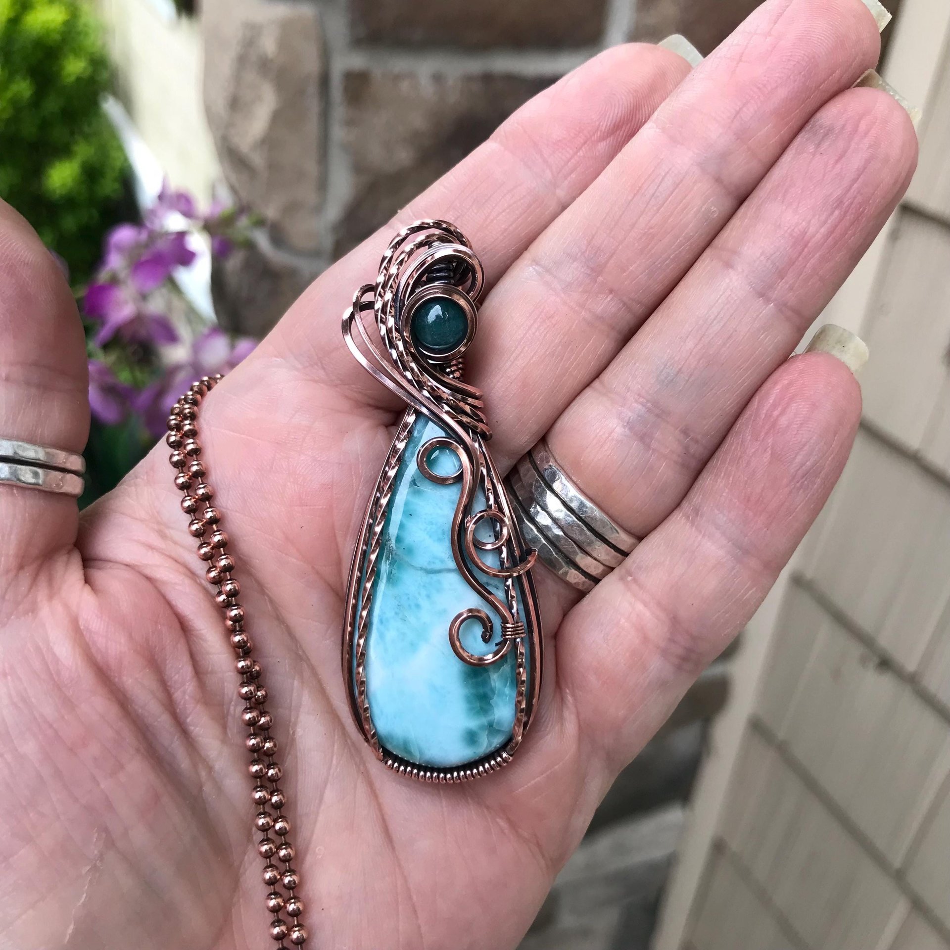 Larimar & Grandidierite Swirly Copper Necklace