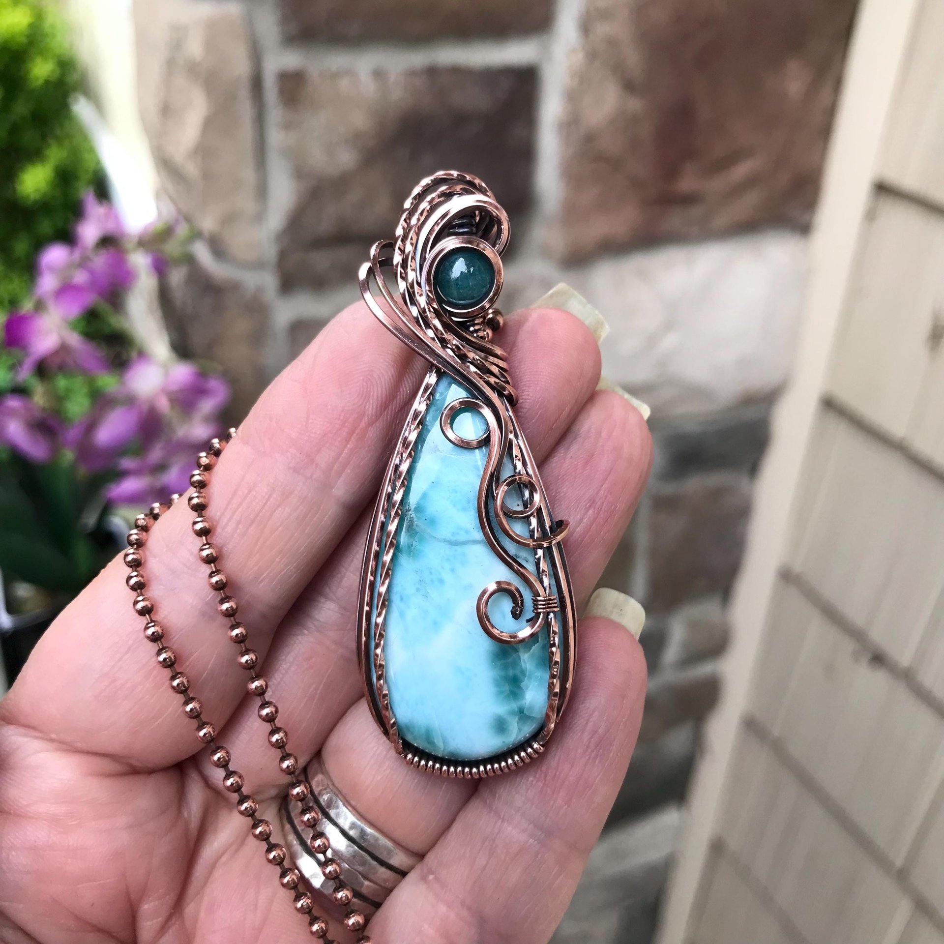 Larimar & Grandidierite Swirly Copper Necklace