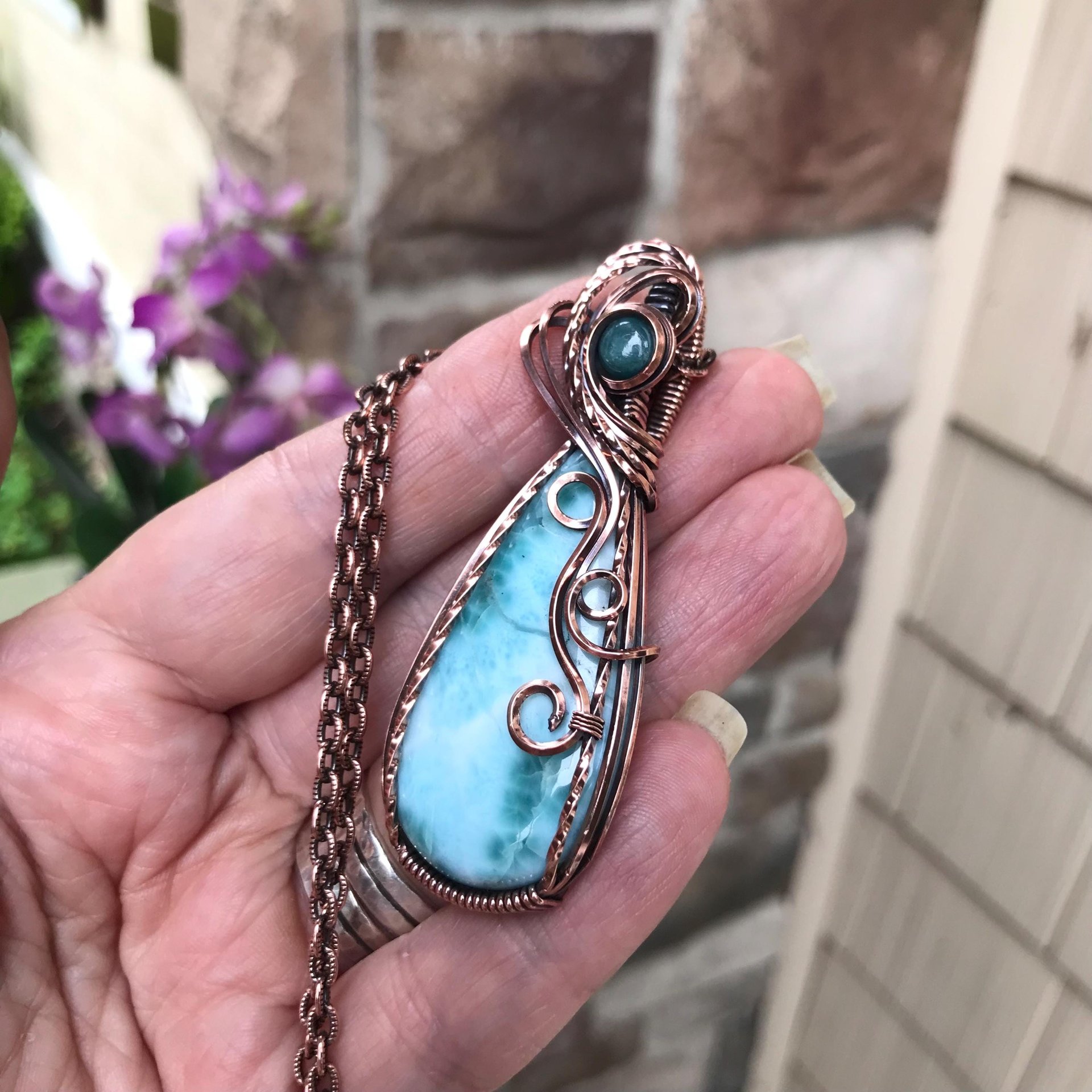 Larimar & Grandidierite Swirly Copper Necklace