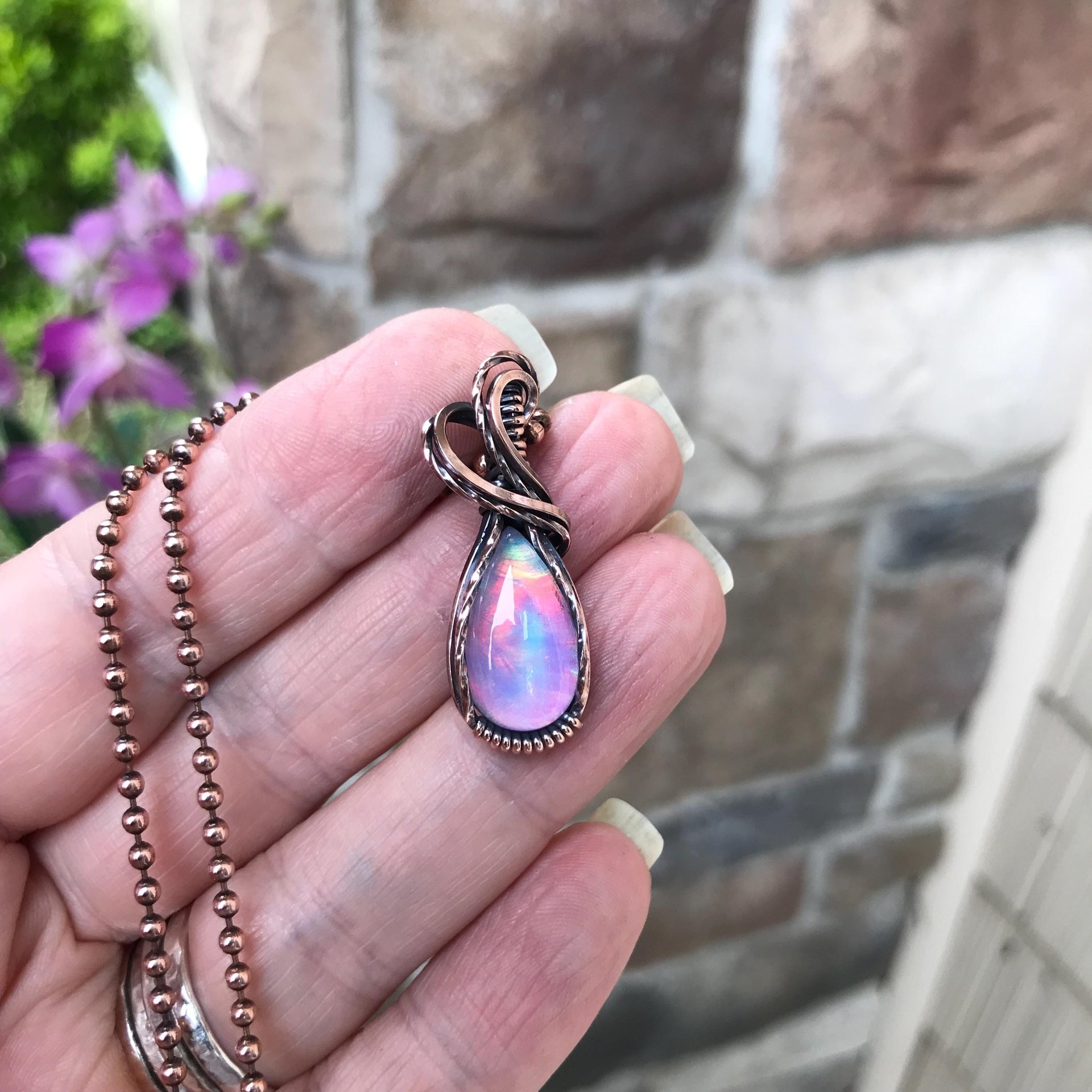 Aurora Opal Small Copper Pendant