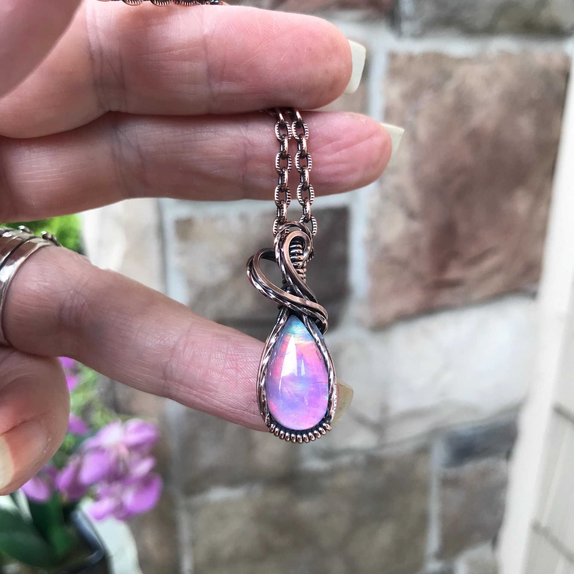 Aurora Opal Small Copper Pendant