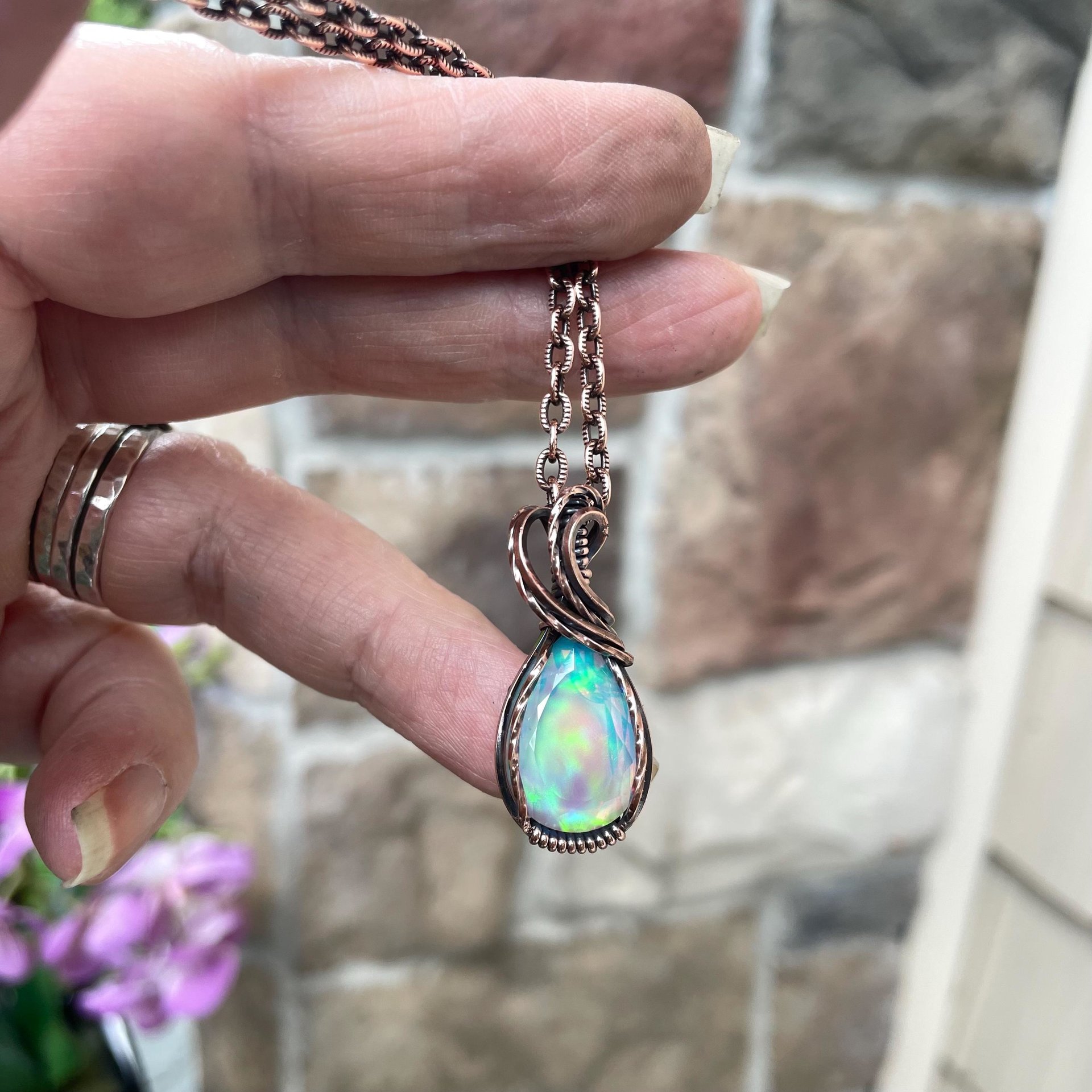 Aurora Opal Rainbow Copper Necklace