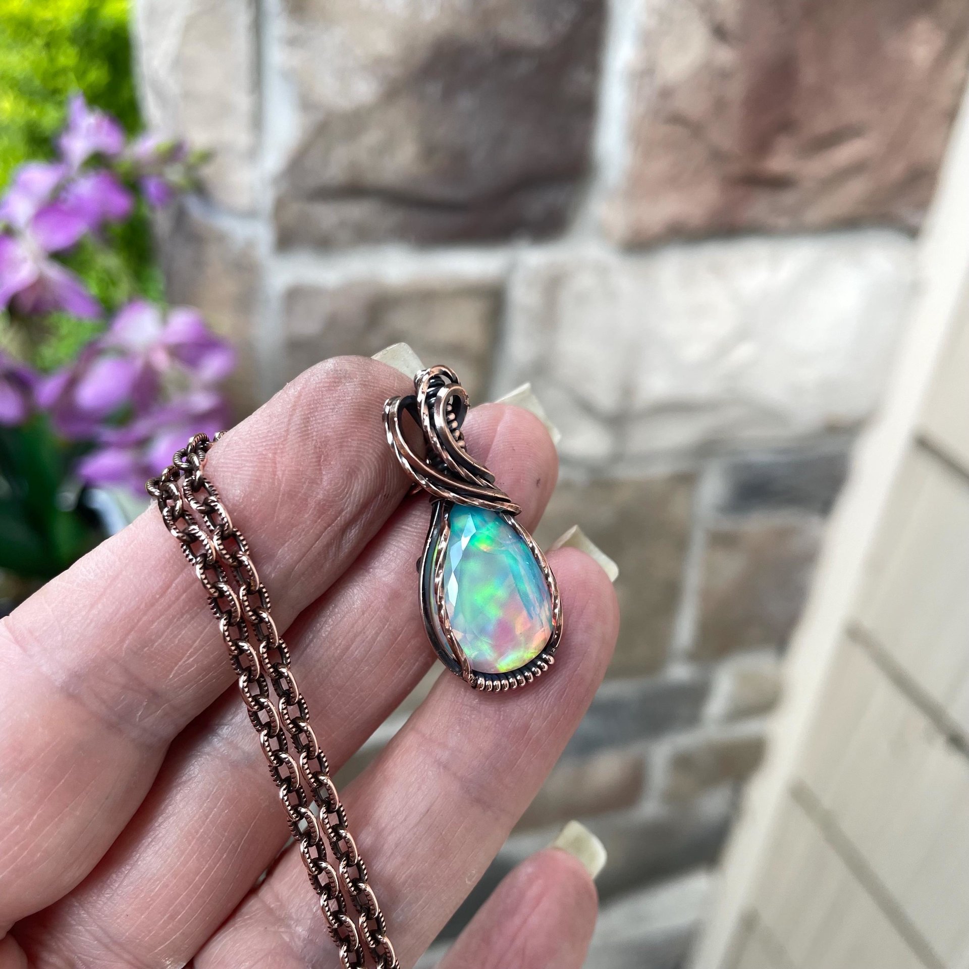 Aurora Opal Rainbow Copper Necklace