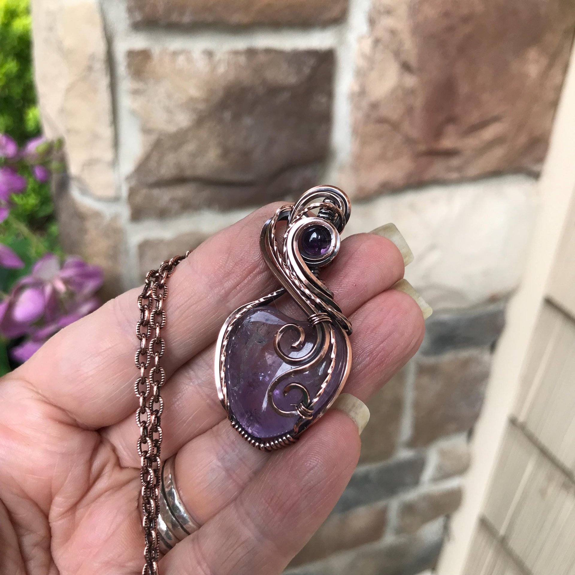 Amethyst Heart Copper Necklace