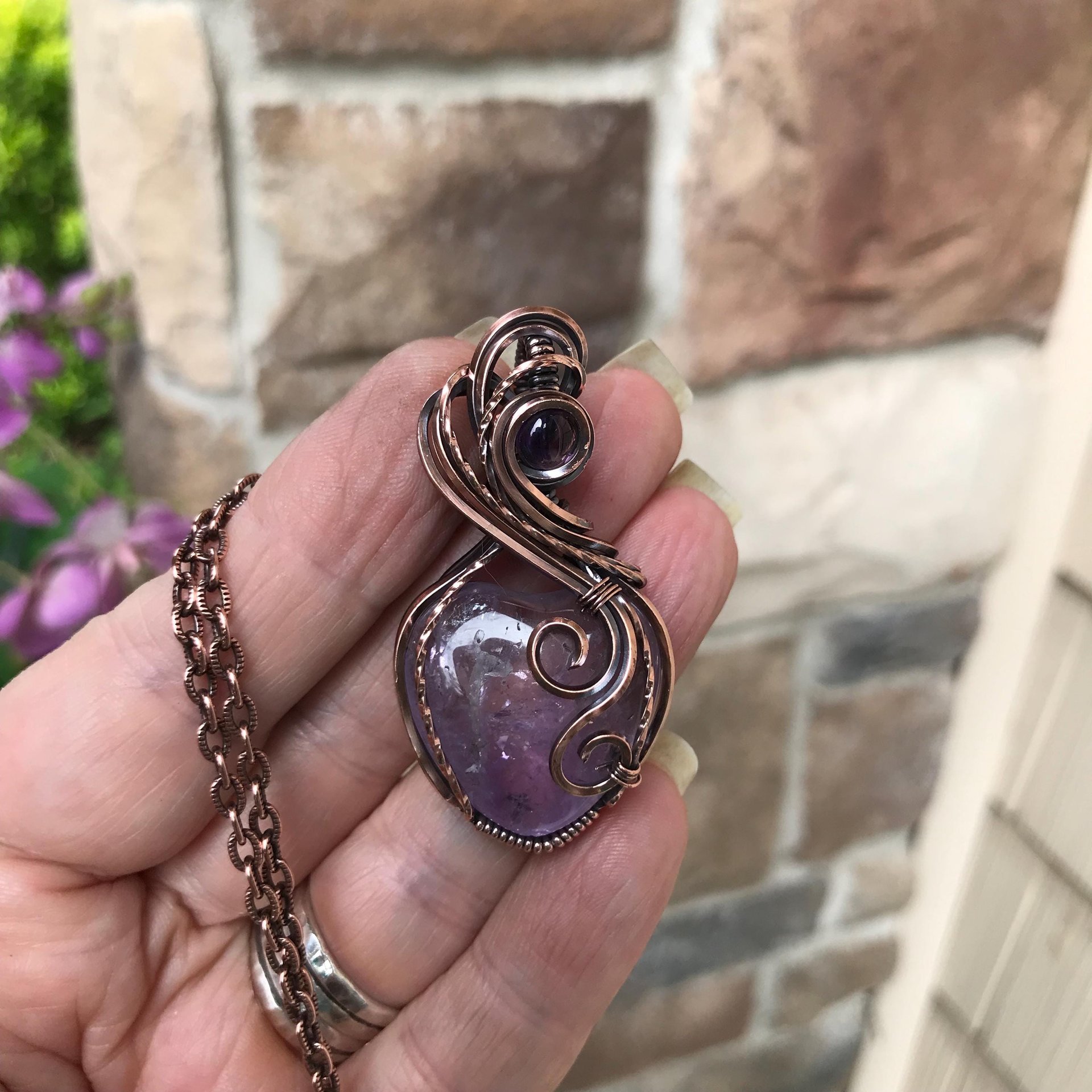 Amethyst Heart Copper Necklace