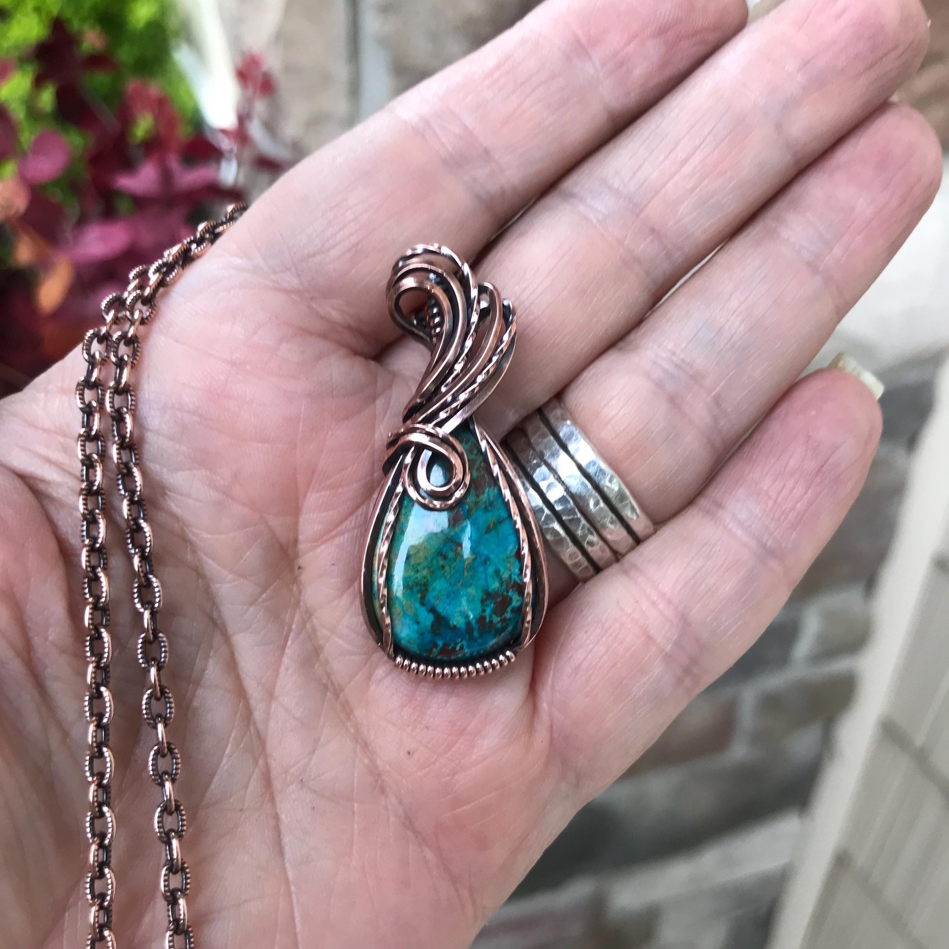 Chrysocolla Small Teardrop Copper Necklace
