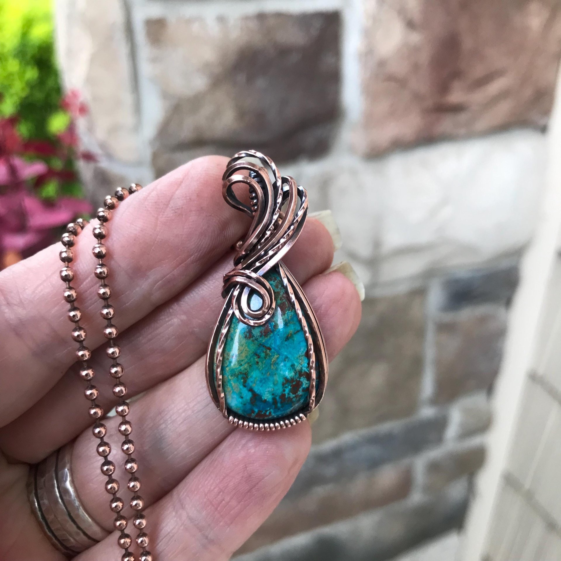Chrysocolla Small Teardrop Copper Necklace