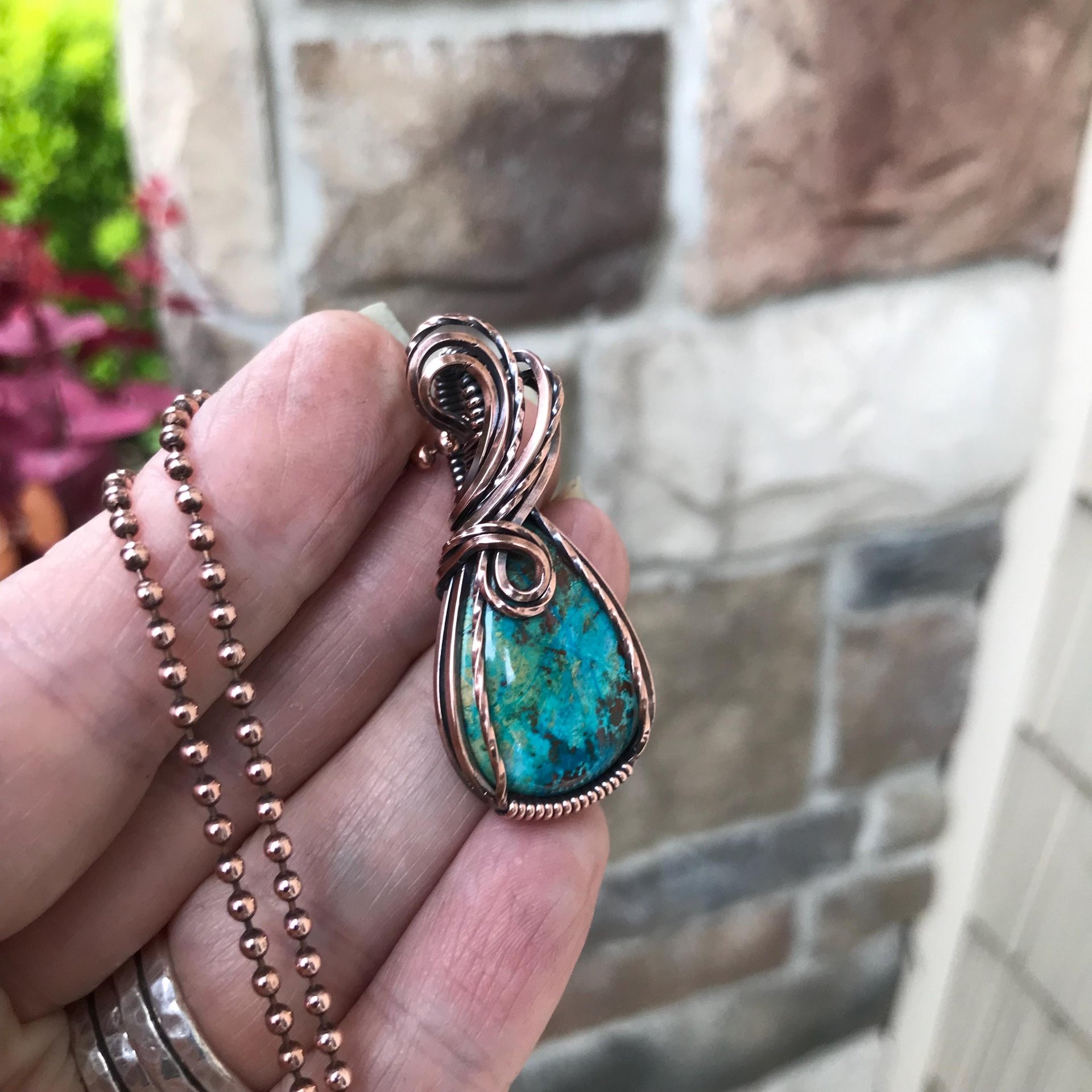Chrysocolla Small Teardrop Copper Necklace