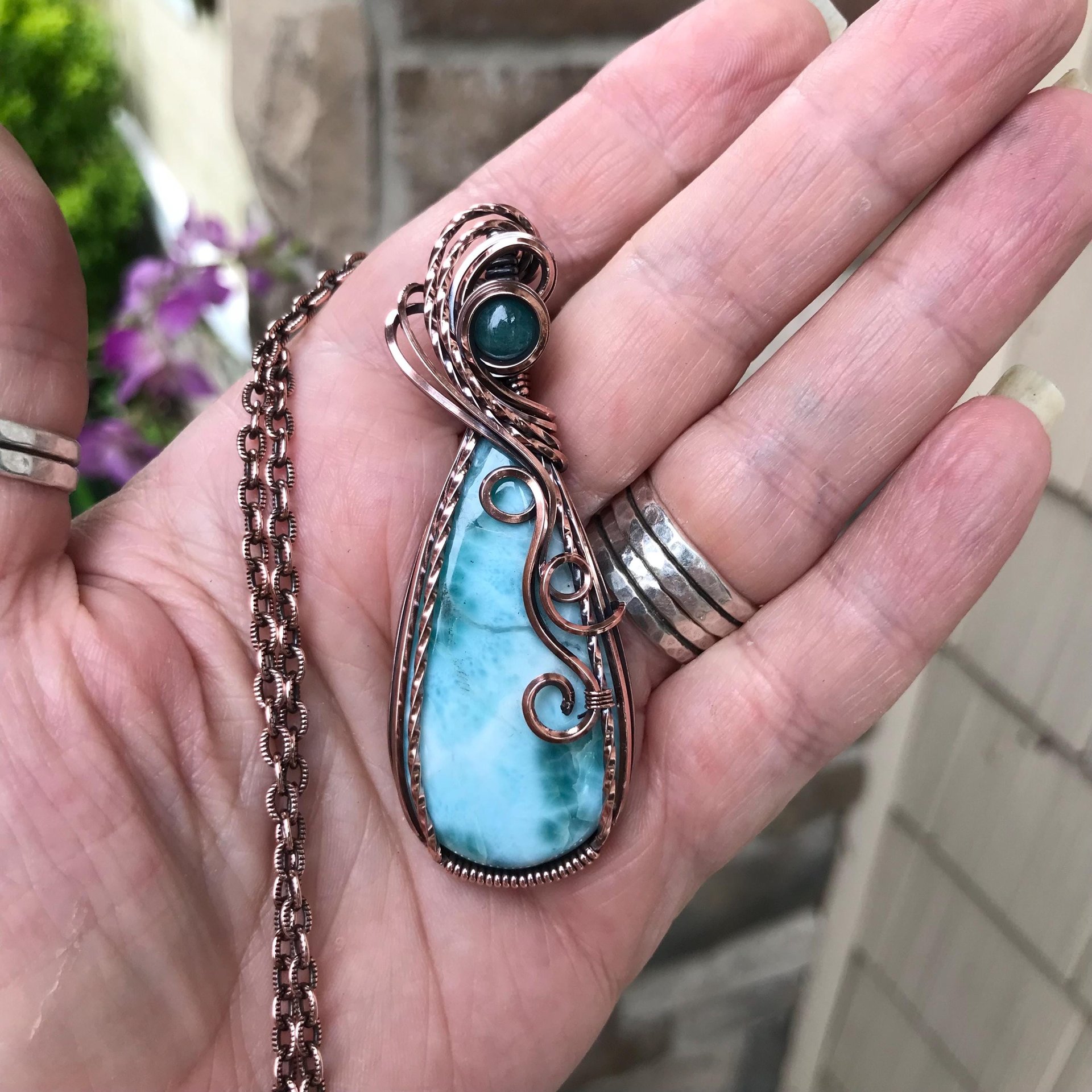Larimar & Grandidierite Swirly Copper Necklace