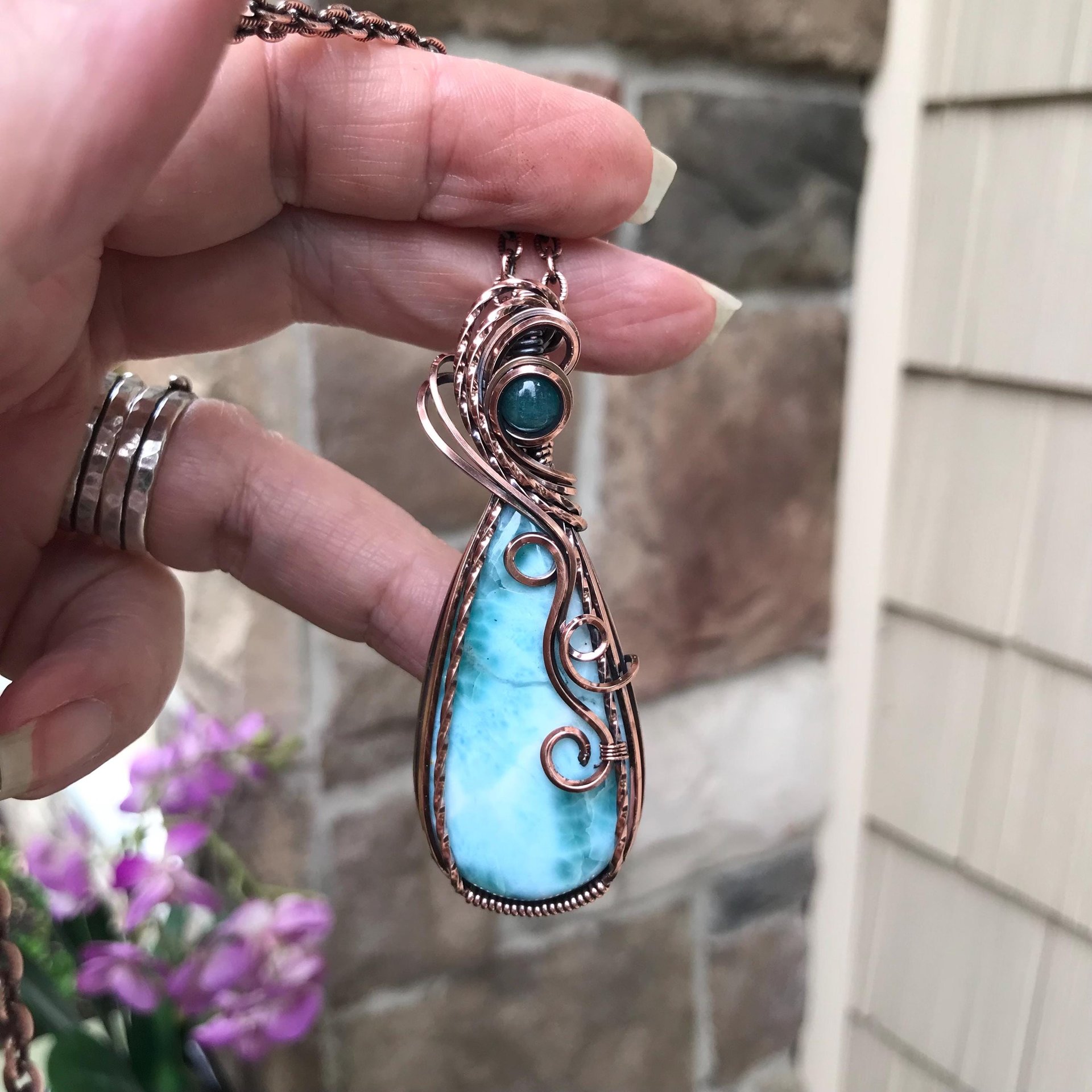 Larimar & Grandidierite Swirly Copper Necklace