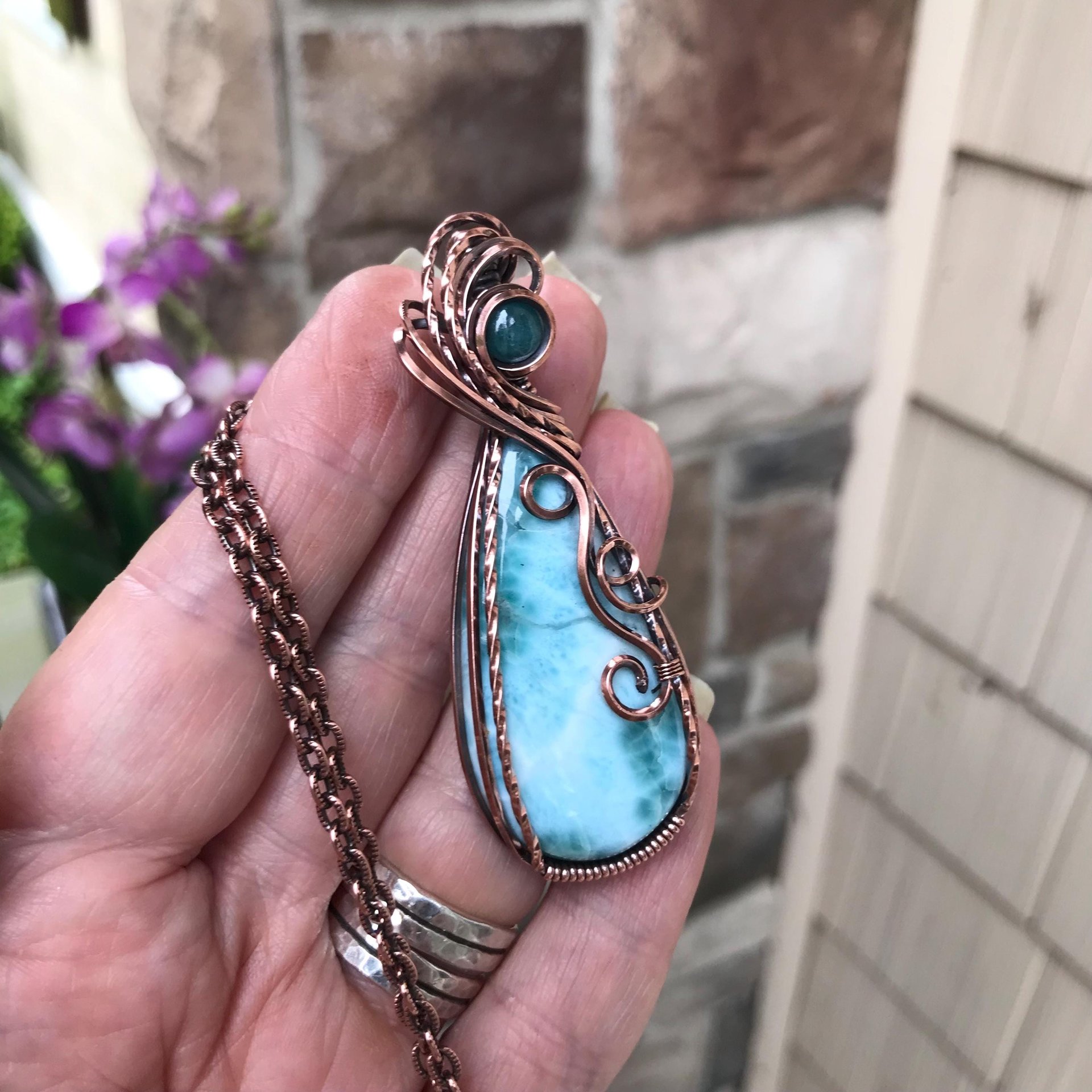 Larimar & Grandidierite Swirly Copper Necklace